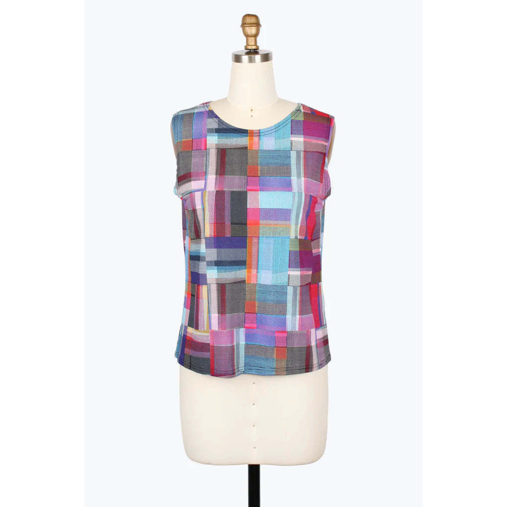 Damee Multi-Plaid Denim Mesh TS in Denim Blue/Multi