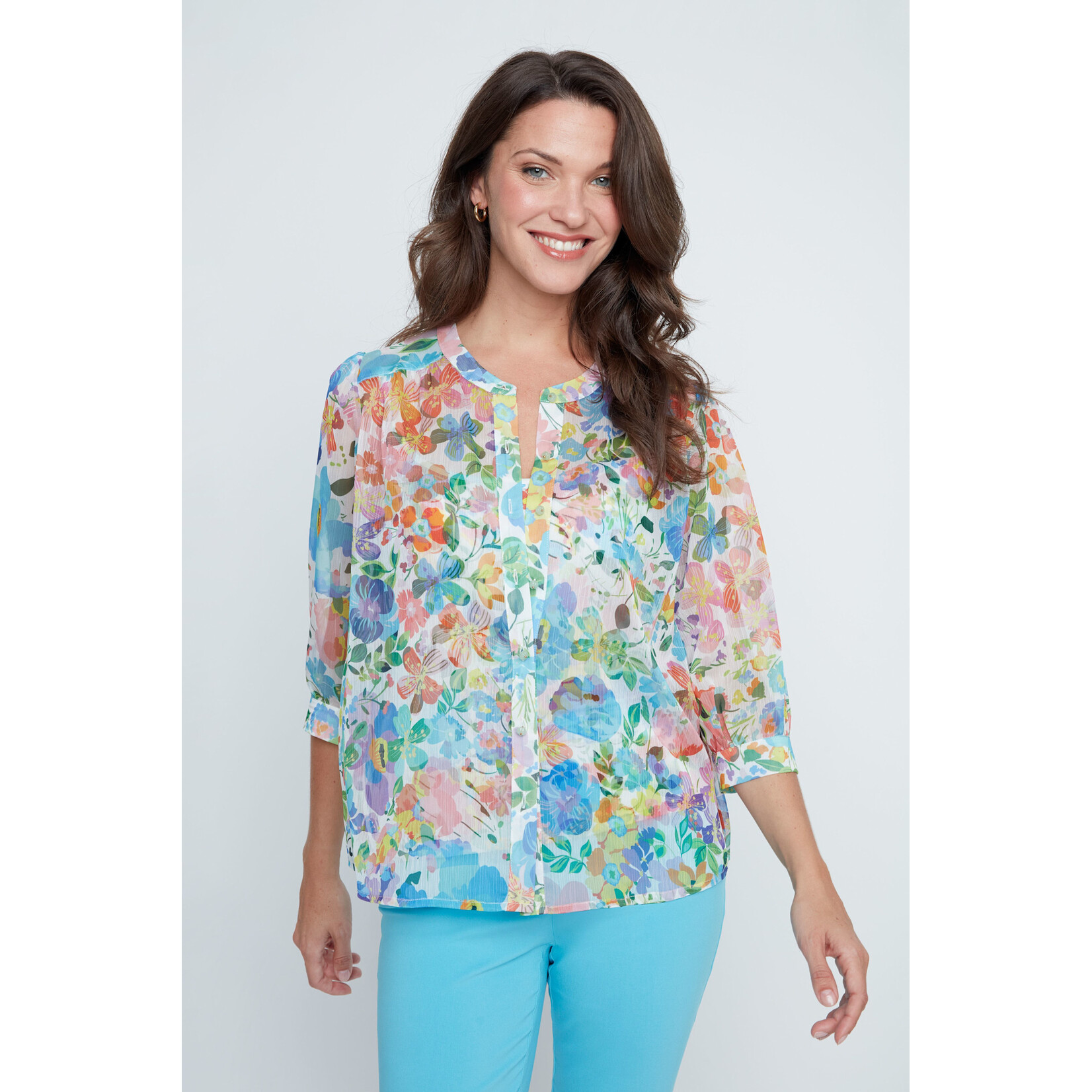 Woven Blouse in Ocean Combo