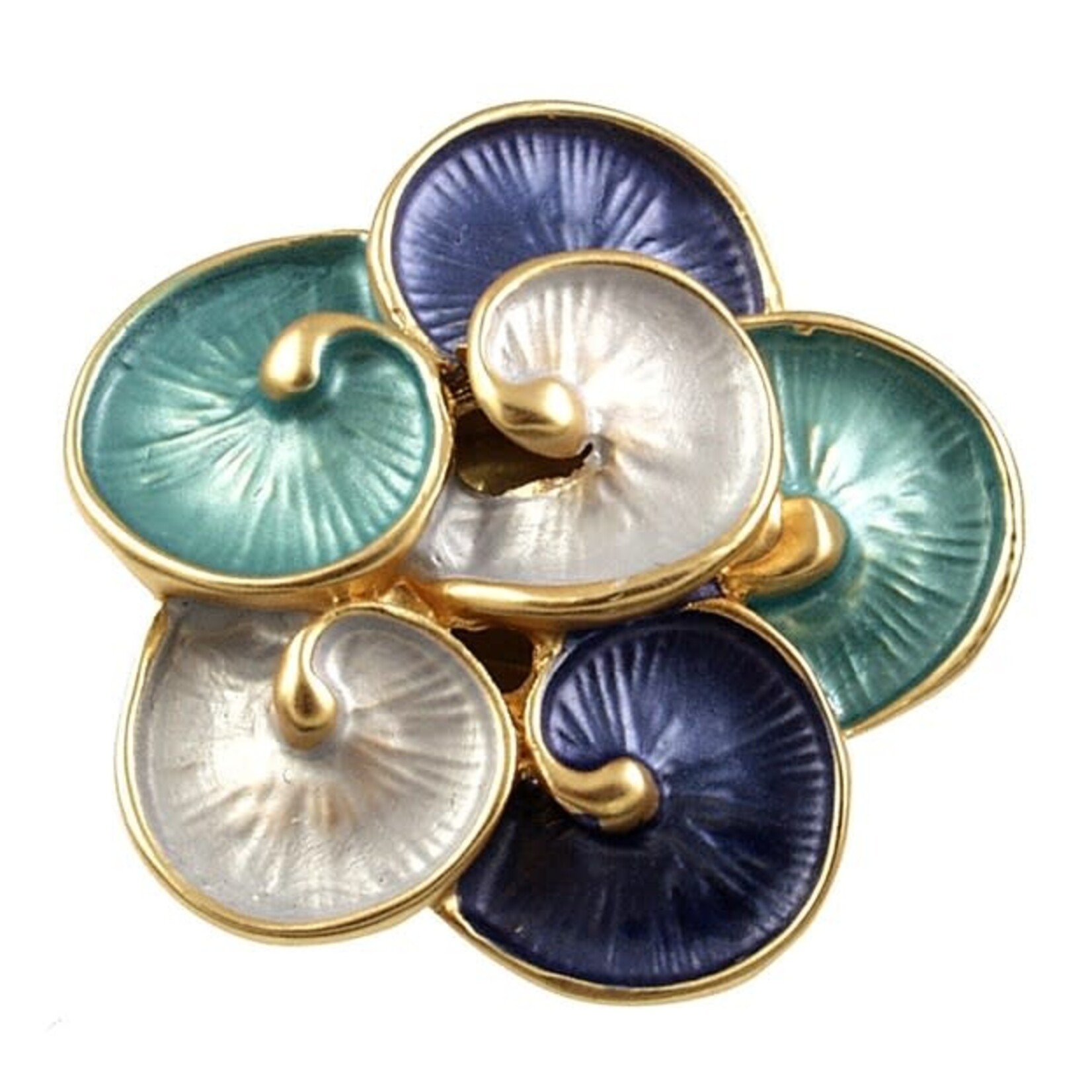 Origin Jewelry Blue Nautilus Magnetic Brooch Blues & White w/ Gold Trim