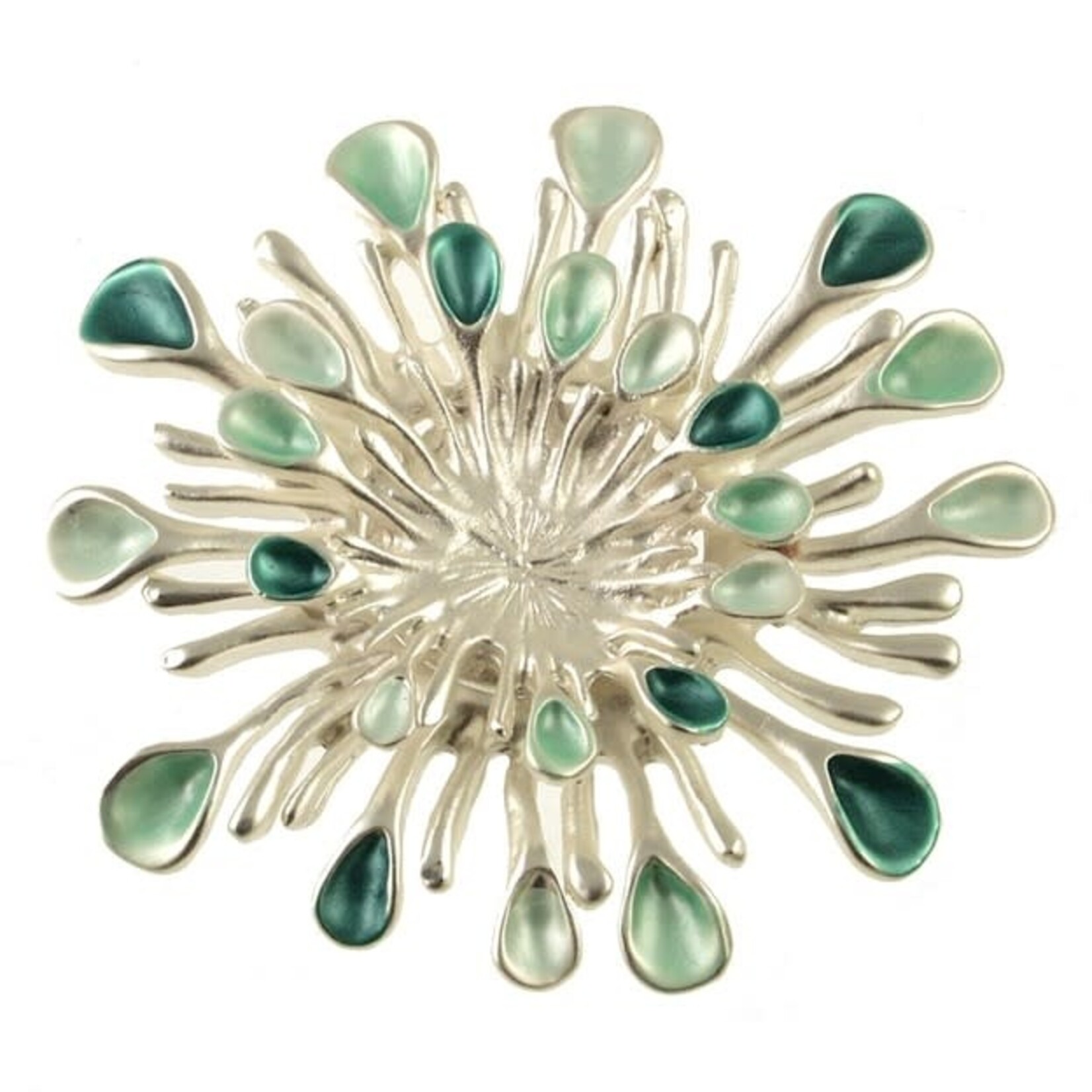 Origin Jewelry Sunburst Magnetic Brooch in Silver/Aqua