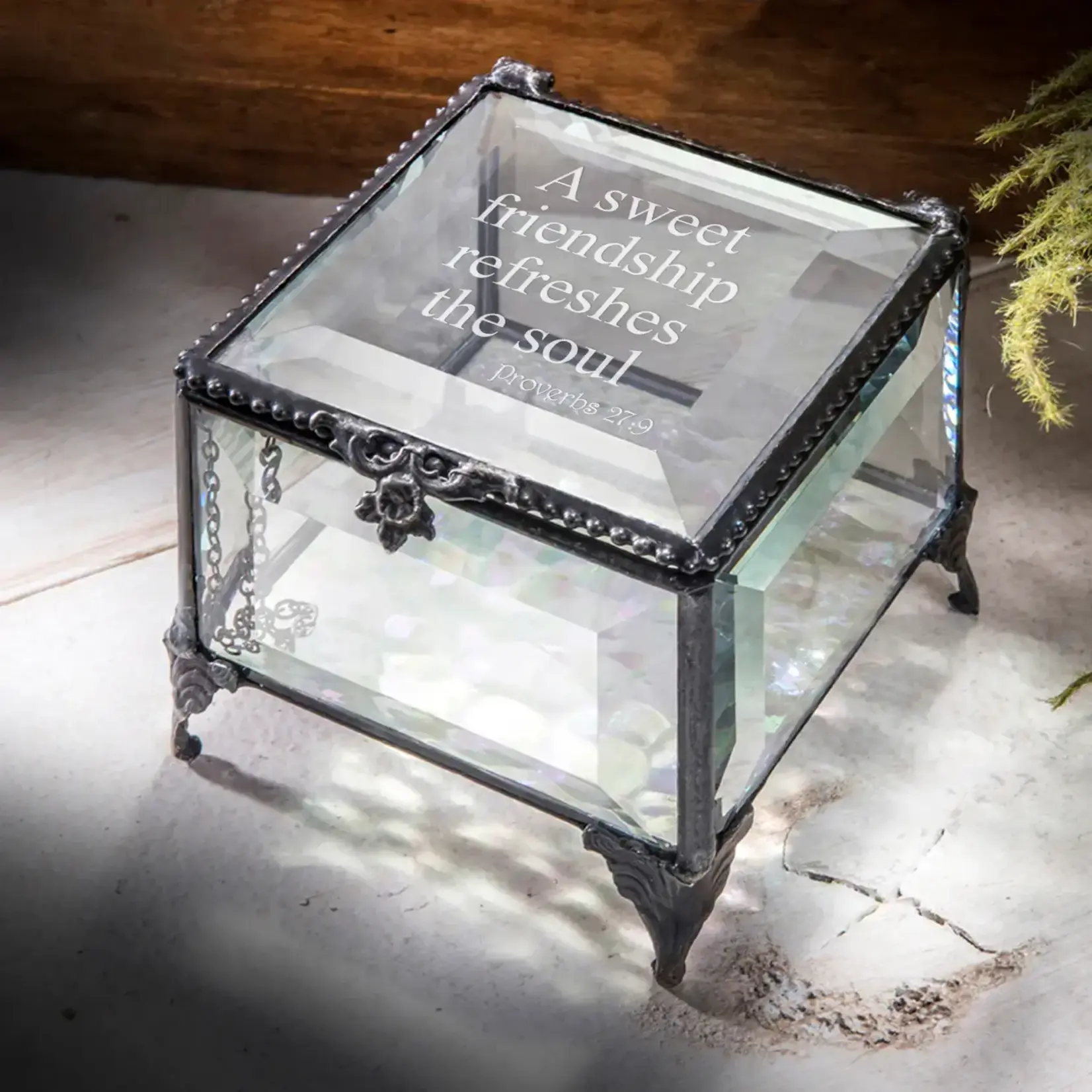 J Devlin Glass Clear Beveled Keepsake Trinket Jewelry box/friendship