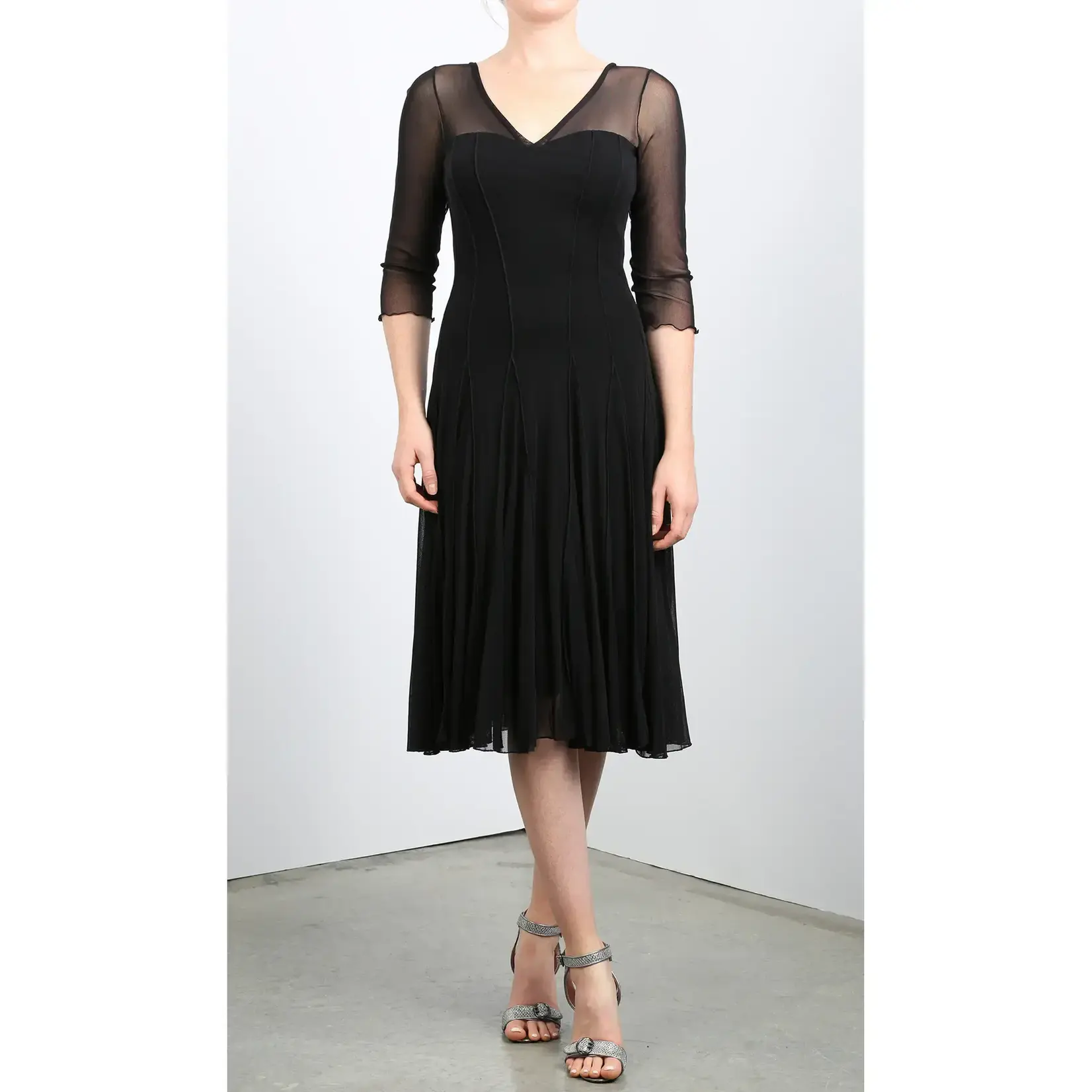 Maxima Fit&Flare 3/4 Slv Paneled Dress Black