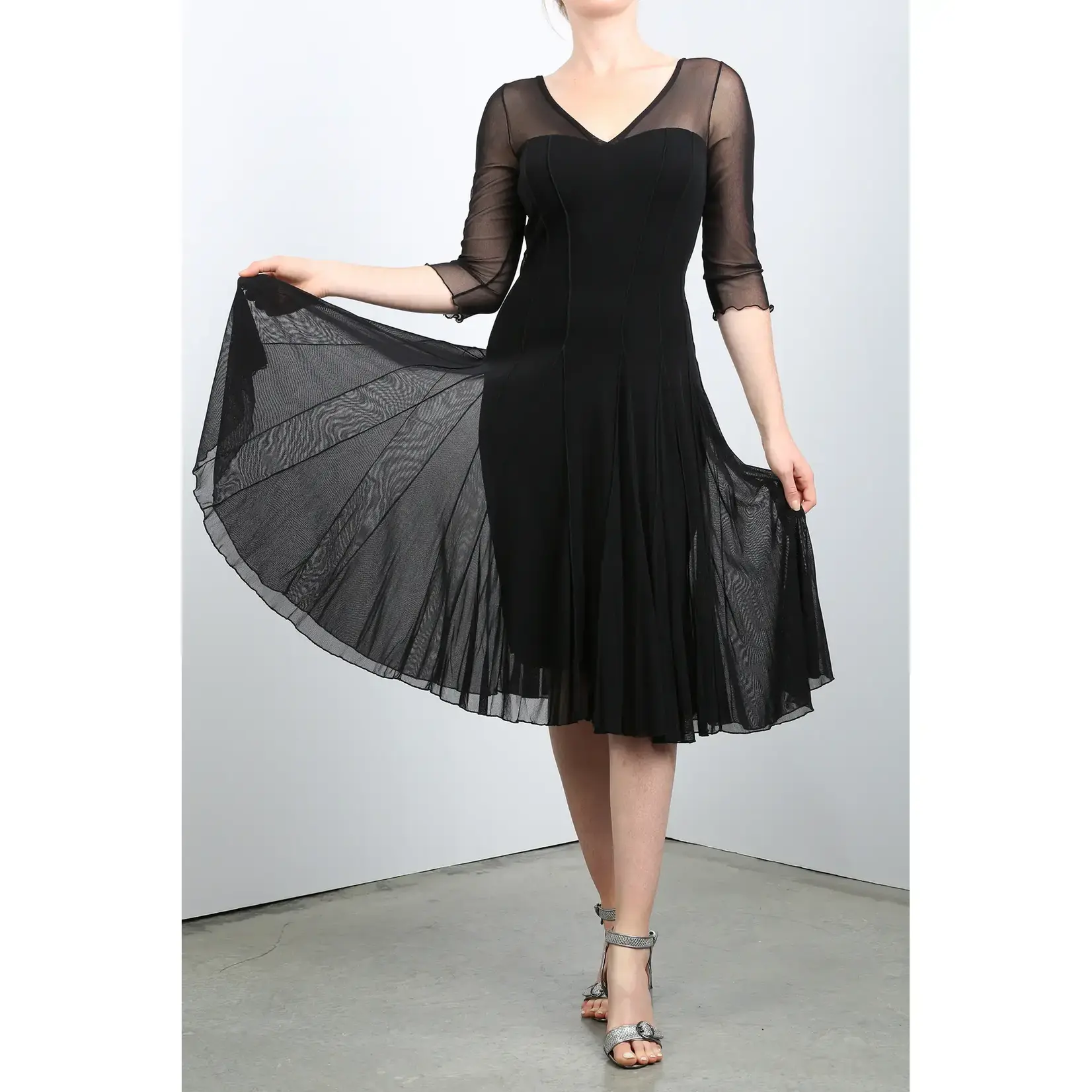 Maxima Fit&Flare 3/4 Slv Paneled Dress Black