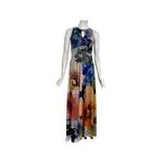Orelia Long Flared Empire Mesh Print Dress Key Hole