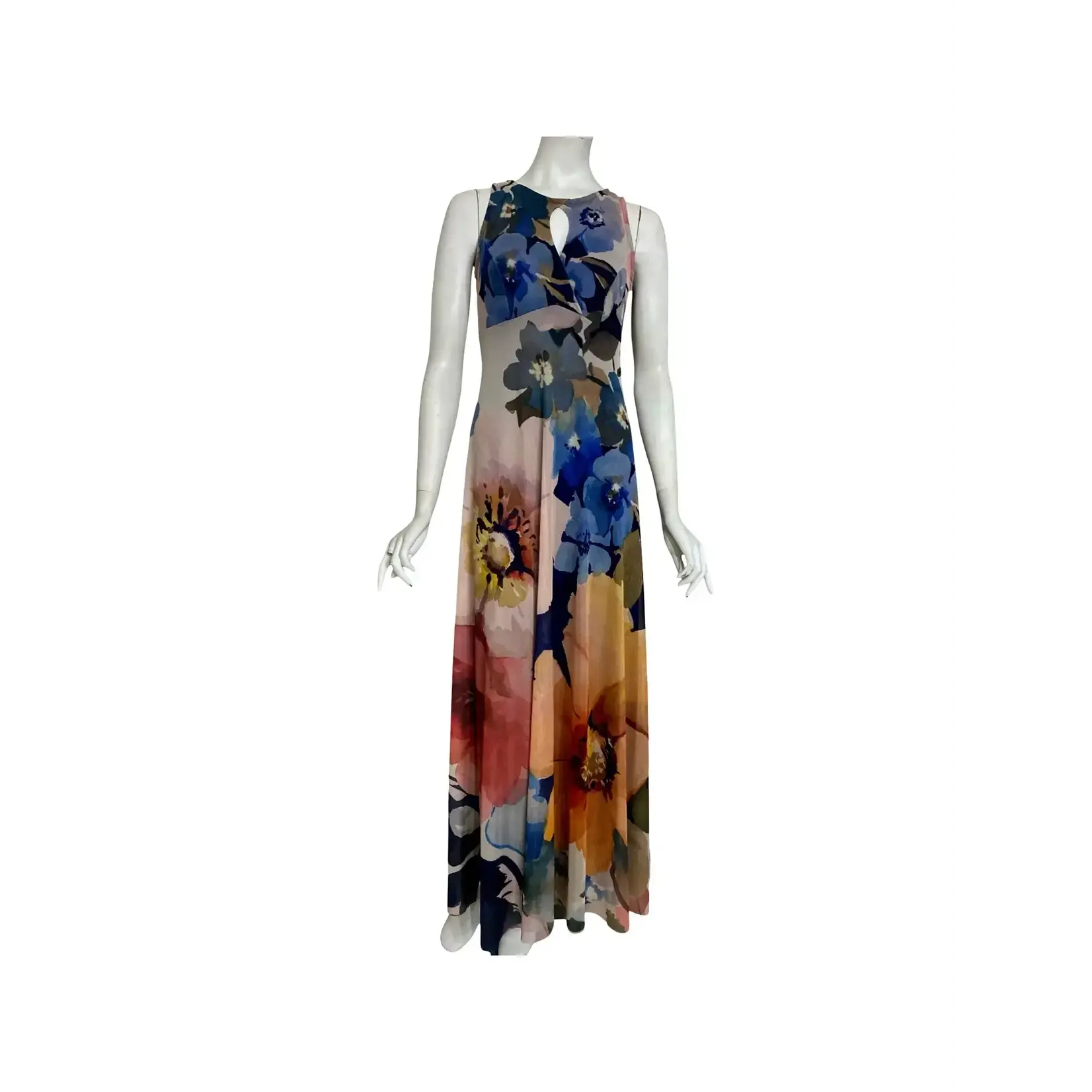 Orelia Long Flared Empire Mesh Print Dress Key Hole