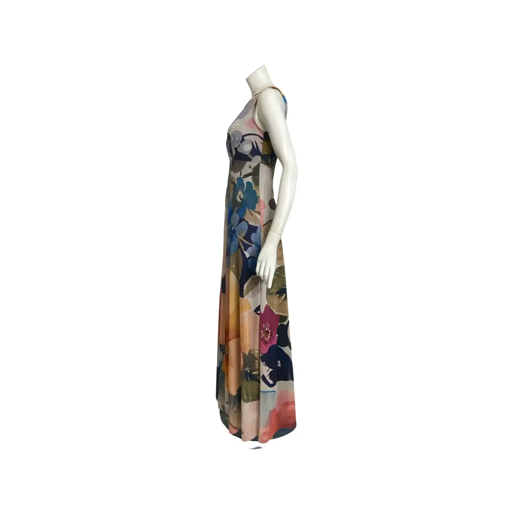 Orelia Long Flared Empire Mesh Print Dress Key Hole