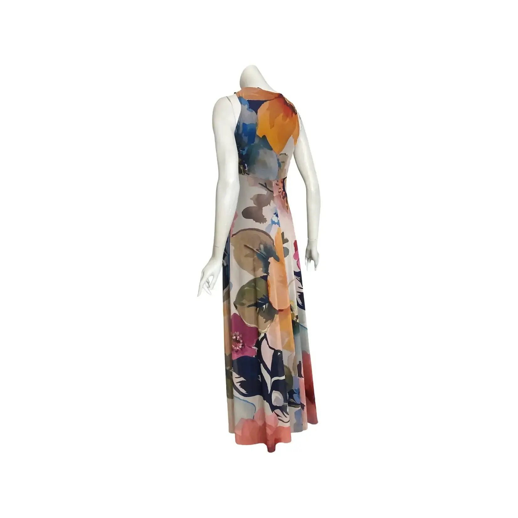 Orelia Long Flared Empire Mesh Print Dress Key Hole