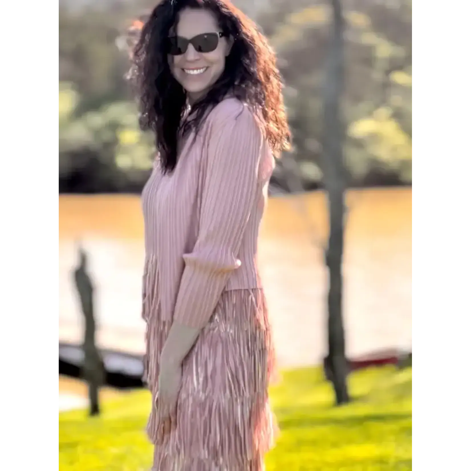 Ellyndale Pleating w/Fringe Dress in Pink One Size