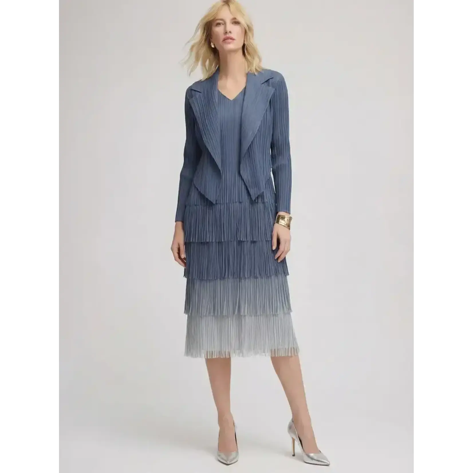 Ellyndale Ombre Pleating w/Fringe Dress in Blue One Size