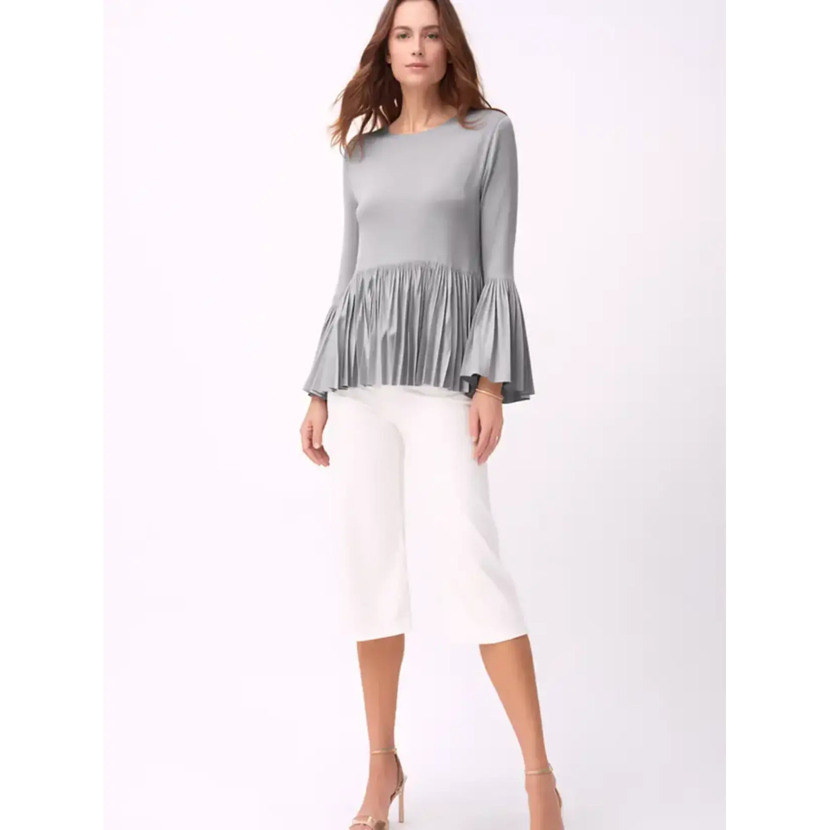 Ellyndale Pleated Long Slv Top A-line Peplum in Grey