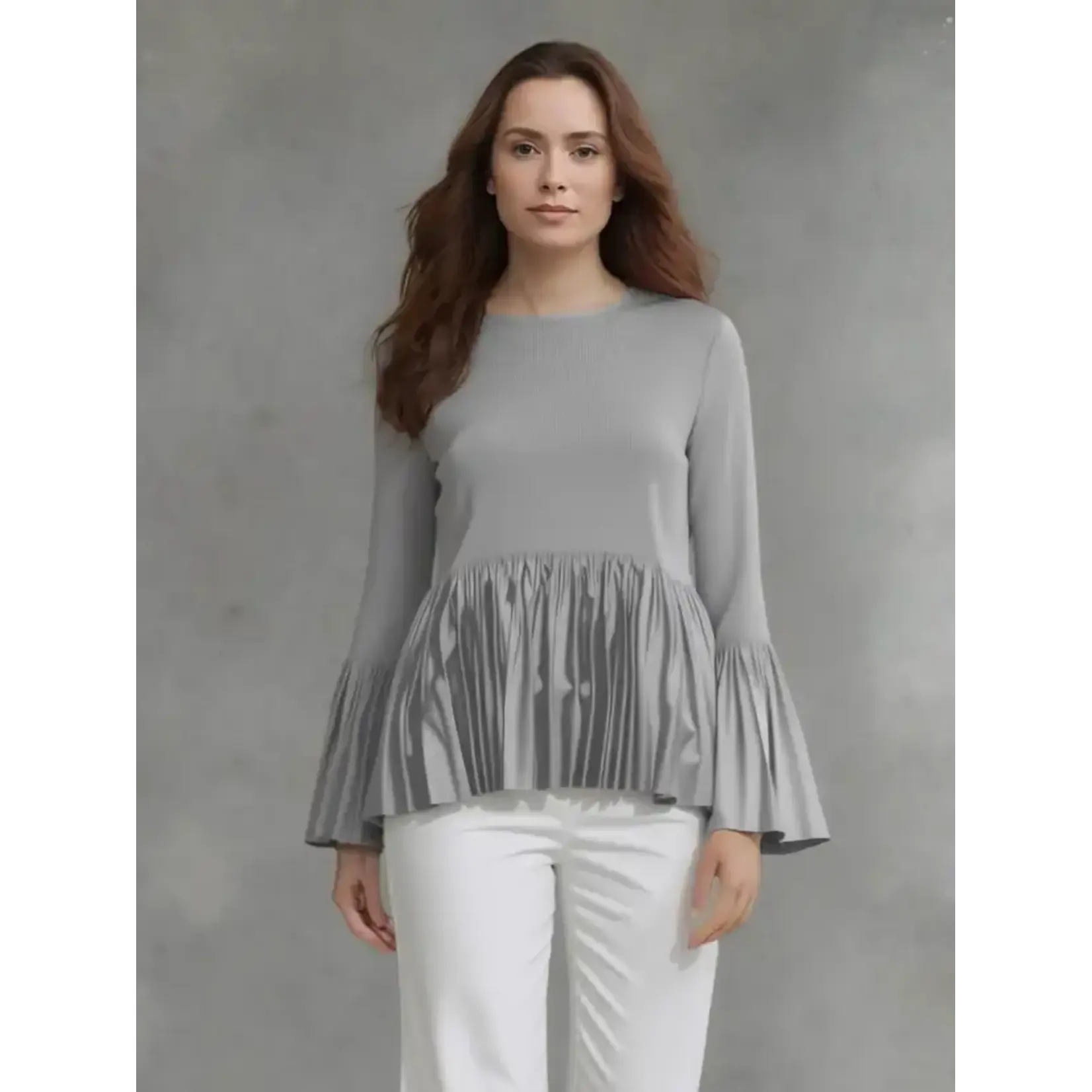 Ellyndale Pleated Long Slv Top A-line Peplum in Grey