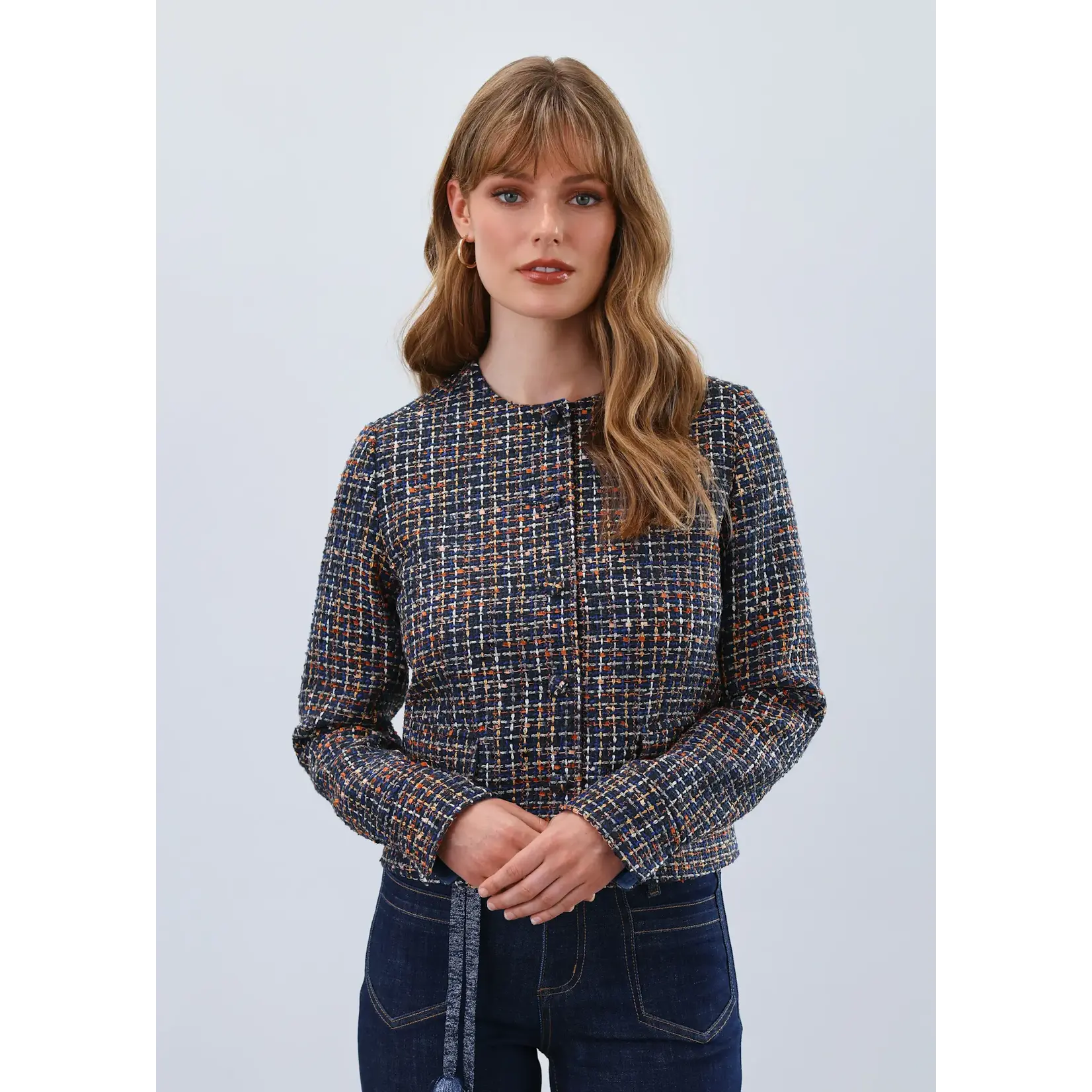FDJ Tweed Collarless Jacket in Multi