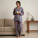 AMRANIS Long PJ Set in Purple Florals