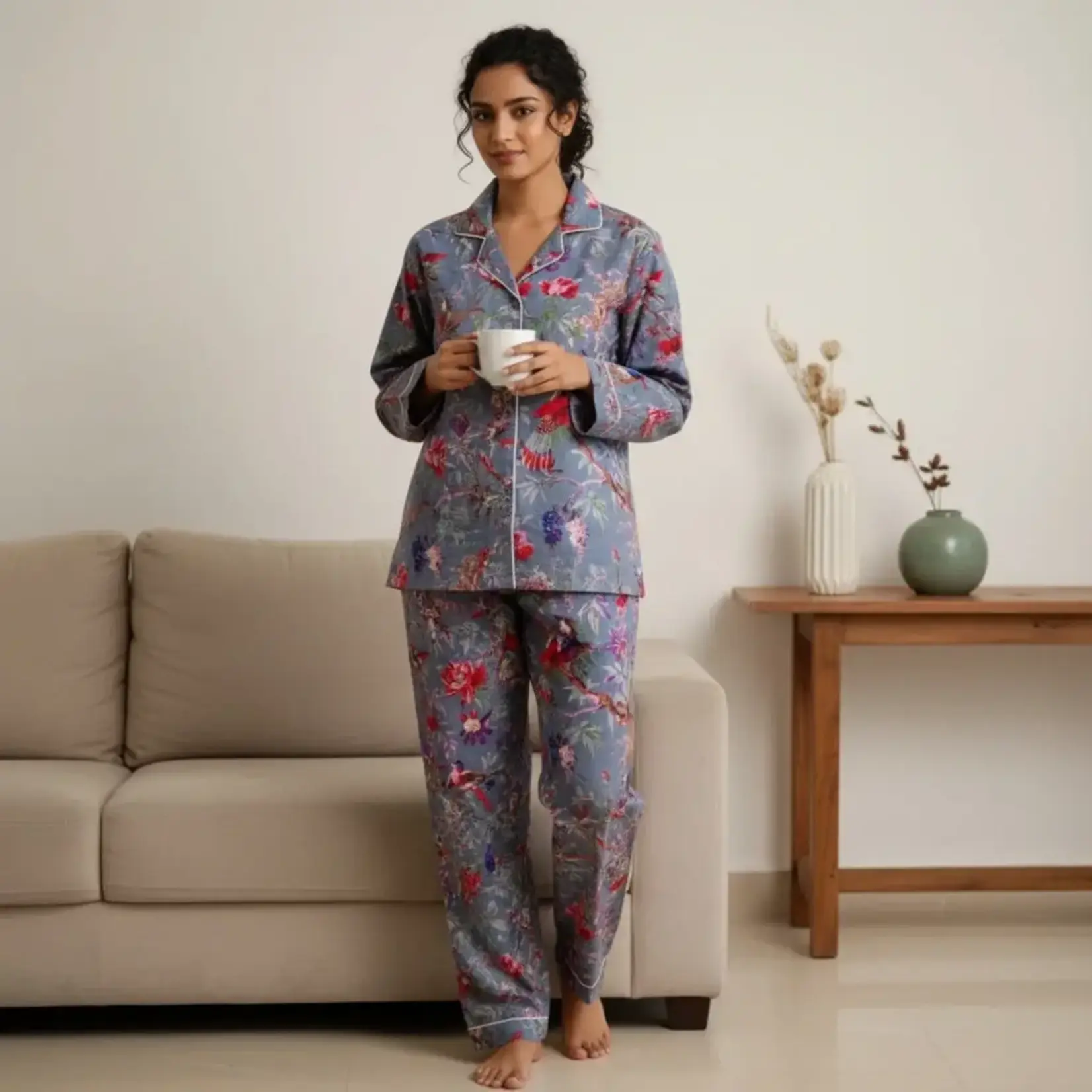 AMRANIS Long PJ Set in Purple Florals