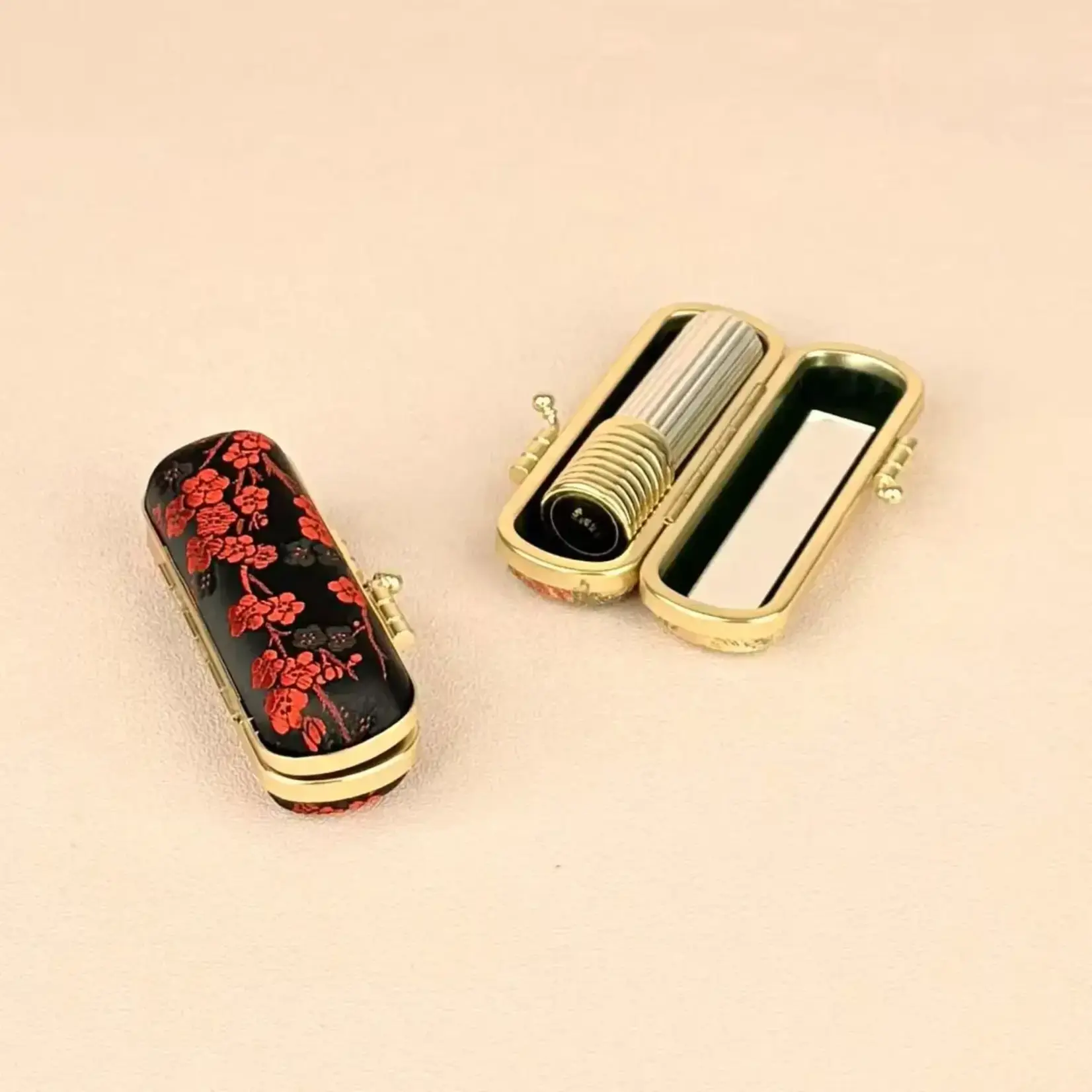 Cathayana Cherry Blossom Lipstick Case/Holder in Black/Red