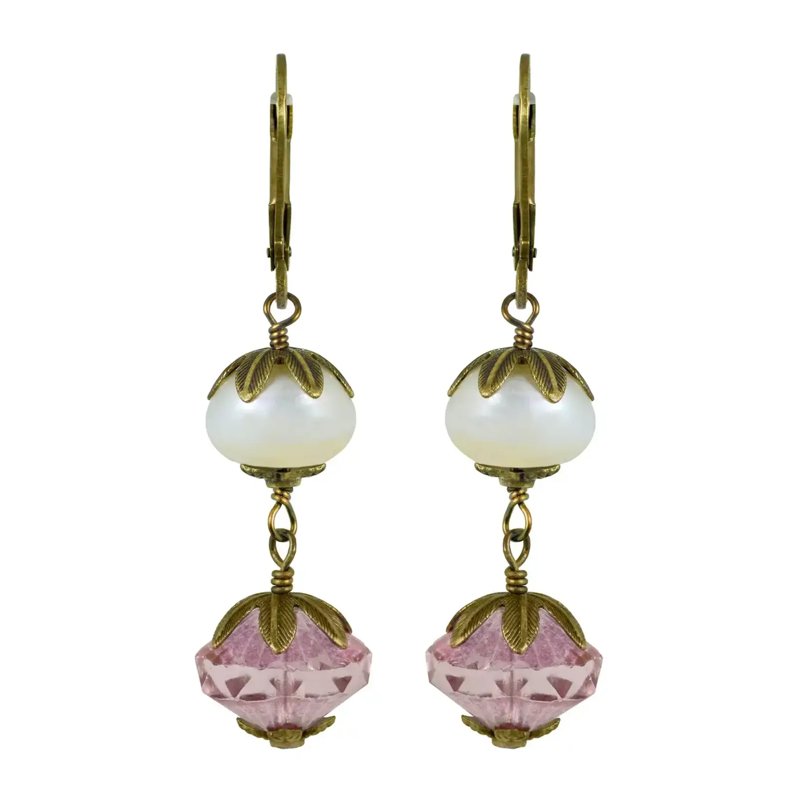 NoMonet Freshwater Pearl and Bicone Crystal Arty Earrings in Gold/Pink