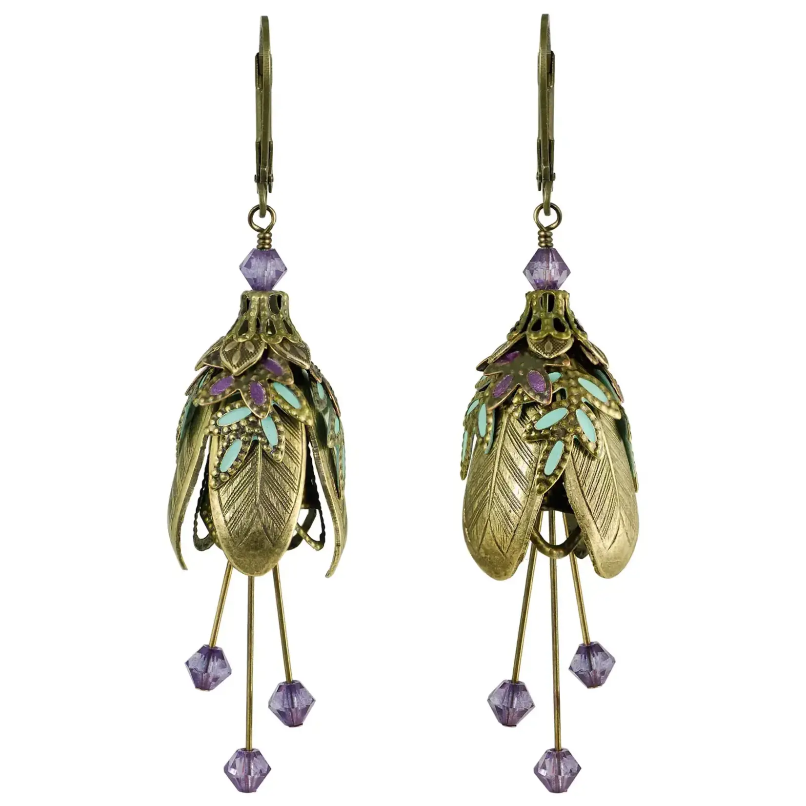 NoMonet Hand Painted Dreamy Forest Earrings W Crystals Gold/Plum
