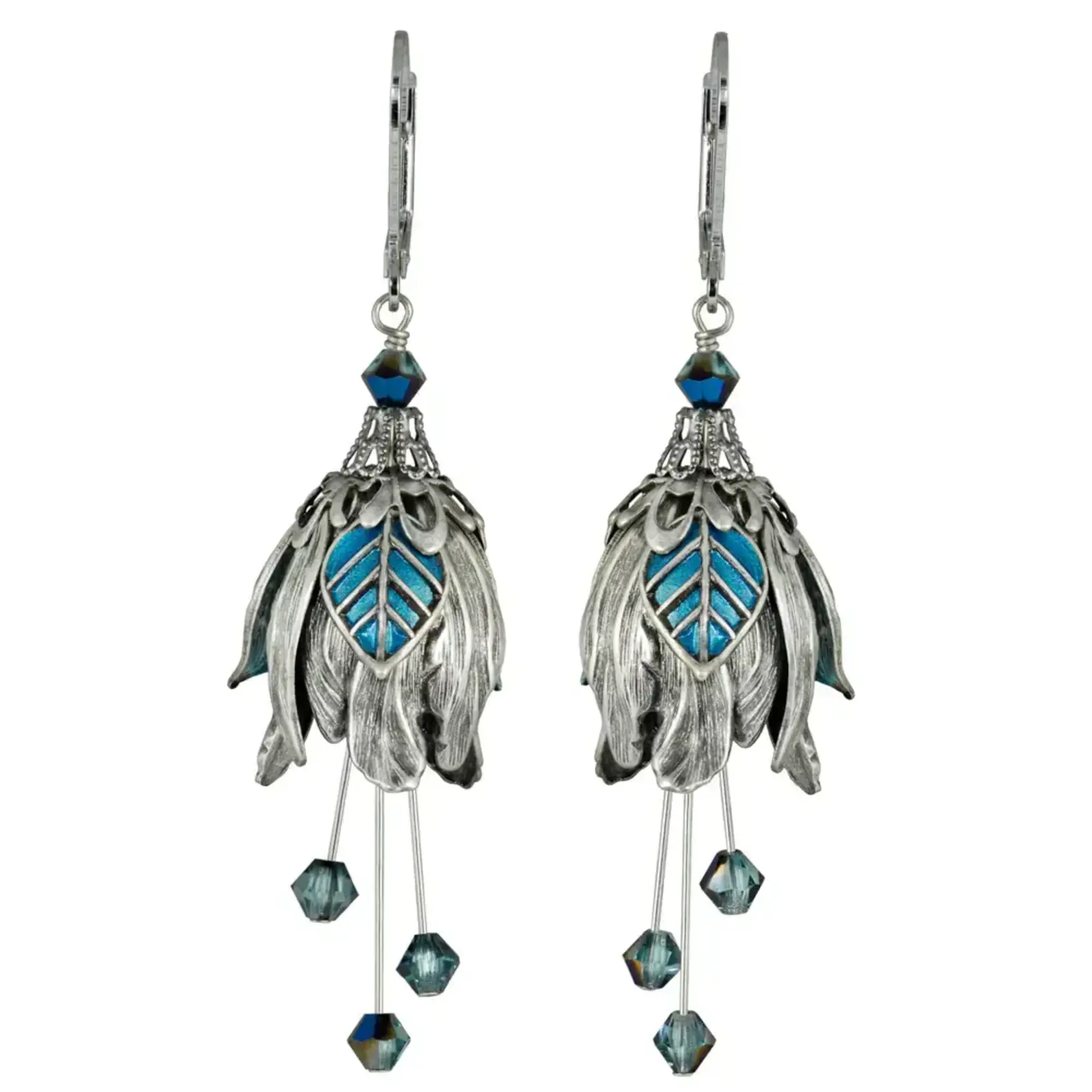 NoMonet Flower Fairy Calm Tulip Earrings in Silver/Metallic Turq