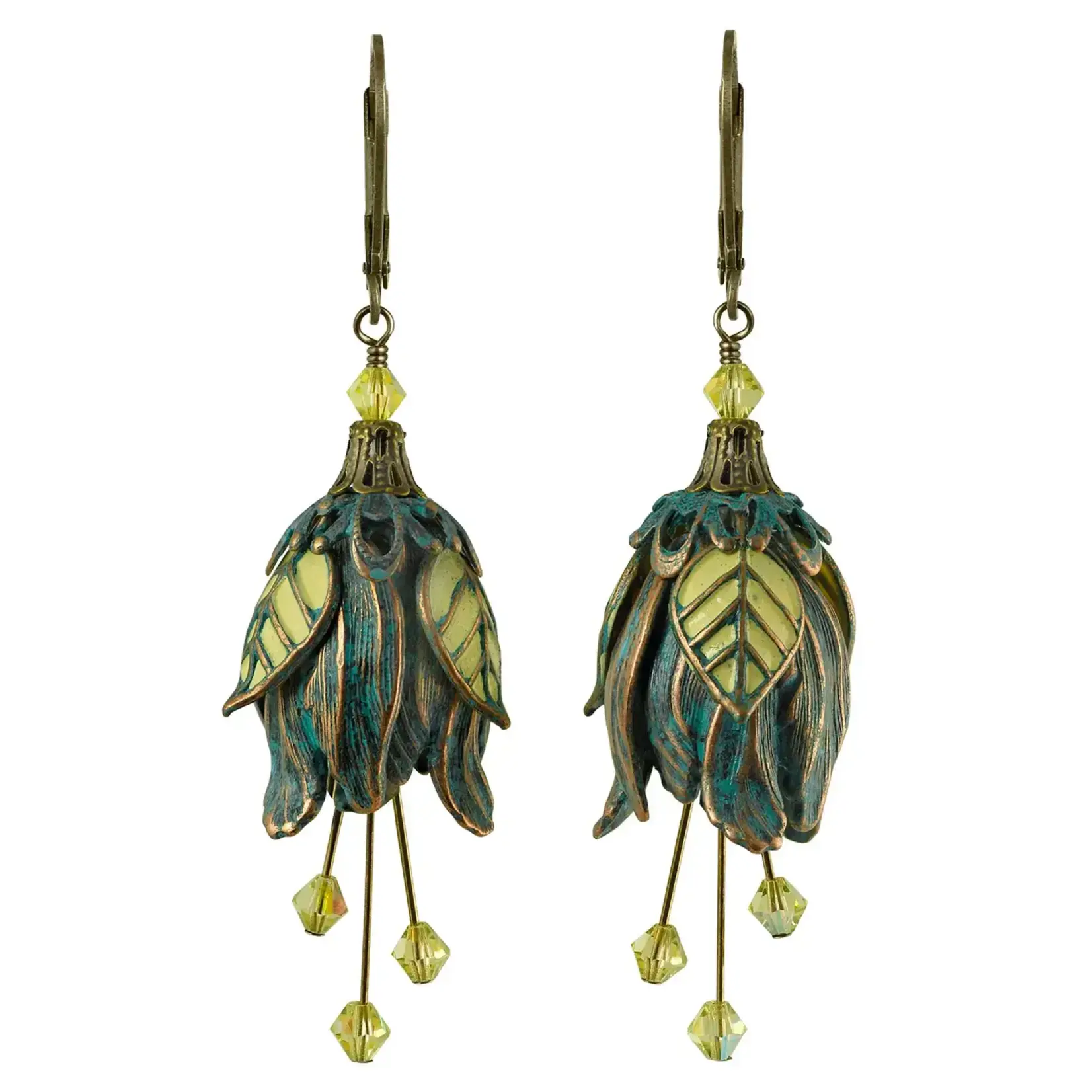 NoMonet Flower Fairy Calm Tulip Earrings in Verdidris/Yellow