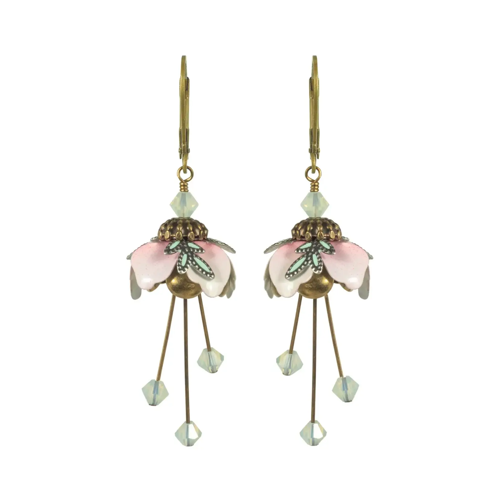 NoMonet Flower Fairy: Painted Sakura Cherry Blossom Earrings Crystal