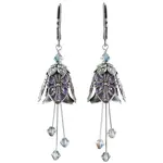 NoMonet Flower Fairy Vintage Filigree Earrings w/ Crystals in Silver/Purple