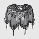 Babeyond 1920s Beaded Sequin Tassel Shawl Blk