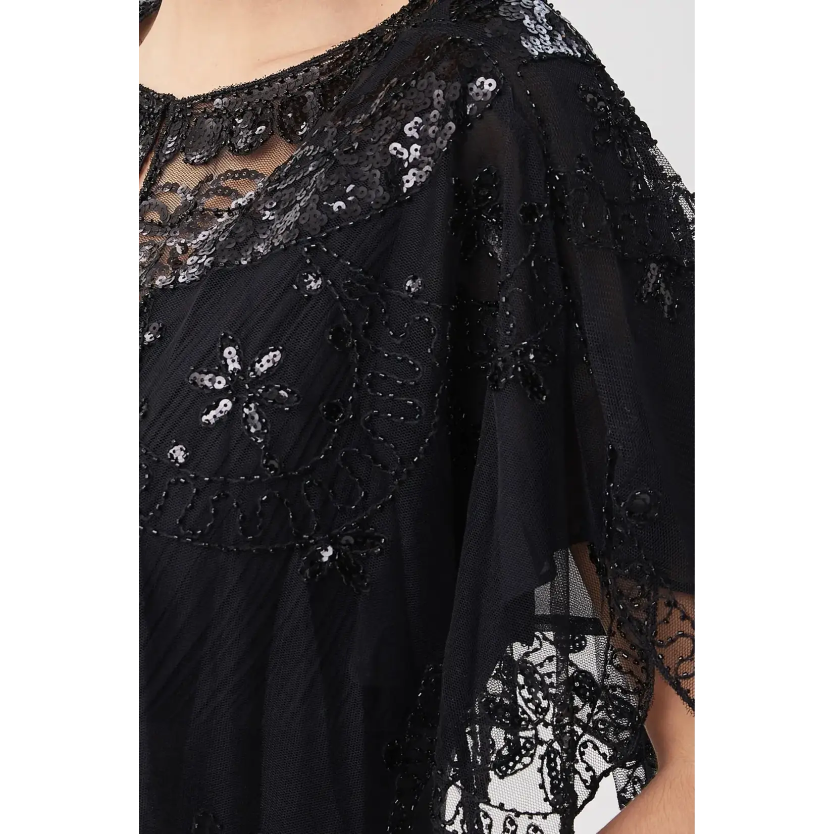 Babeyond 1920s Beaded Sequin Tassel Shawl Blk