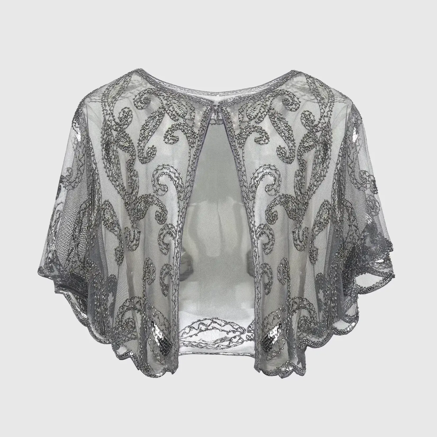 Babeyond 1920s Sequin Beaded Gatsby Shawl GryGrn