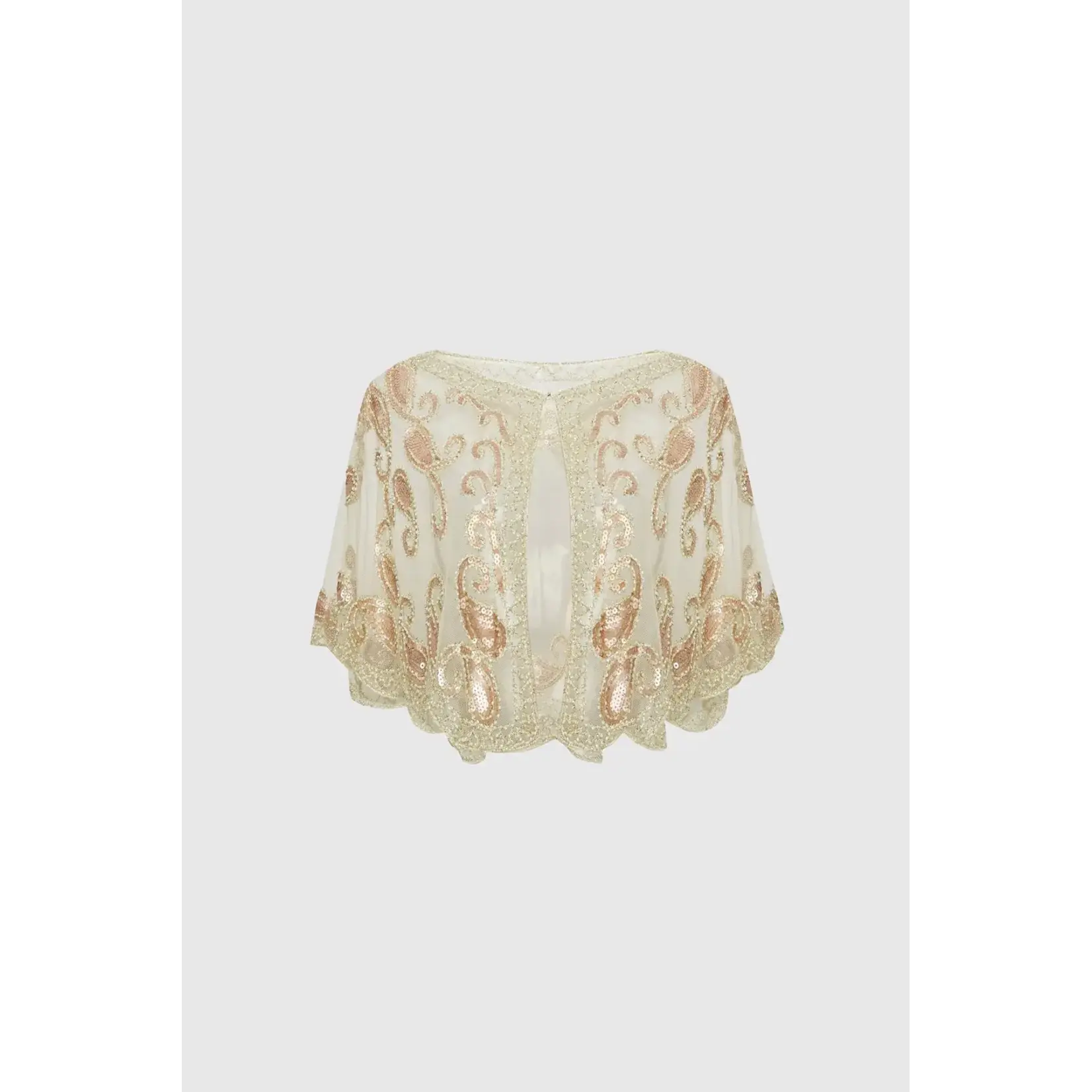 Babeyond 1920s Sequin Beaded Gatsby Shawl Sand