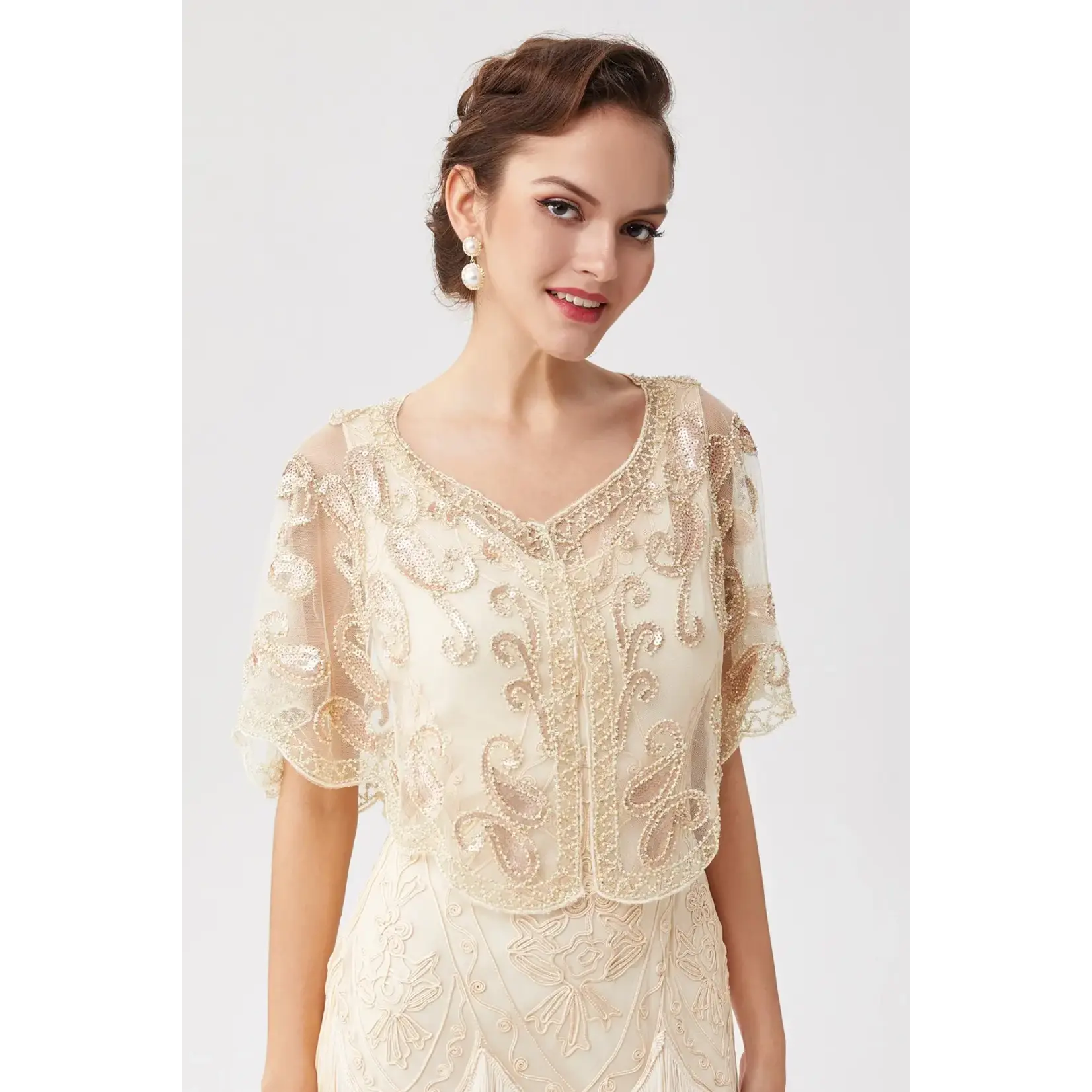 Babeyond 1920s Sequin Beaded Gatsby Shawl Sand