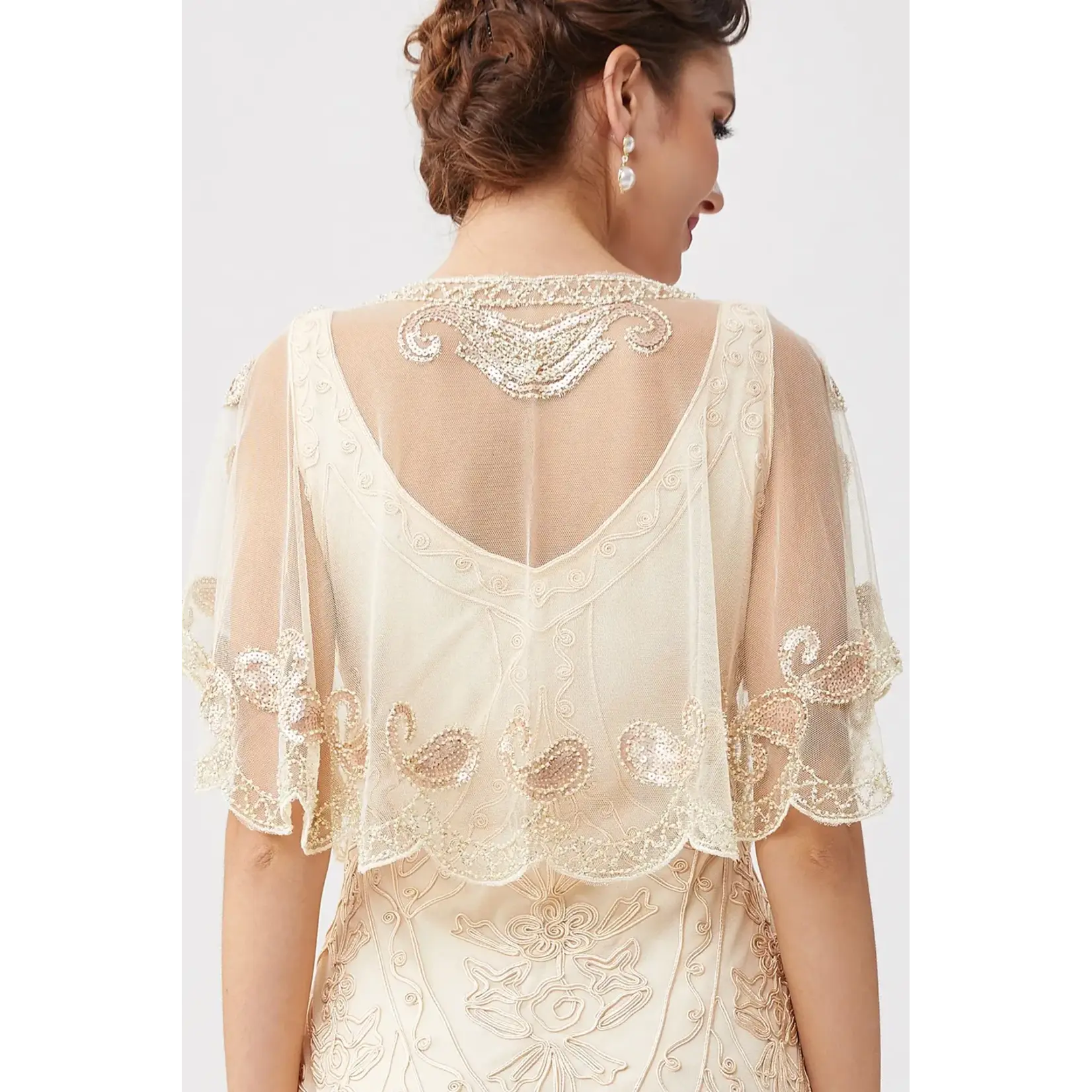 Babeyond 1920s Sequin Beaded Gatsby Shawl Sand