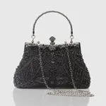 Babeyond 1920s Vintage Flapper Beaded Clutch Blk