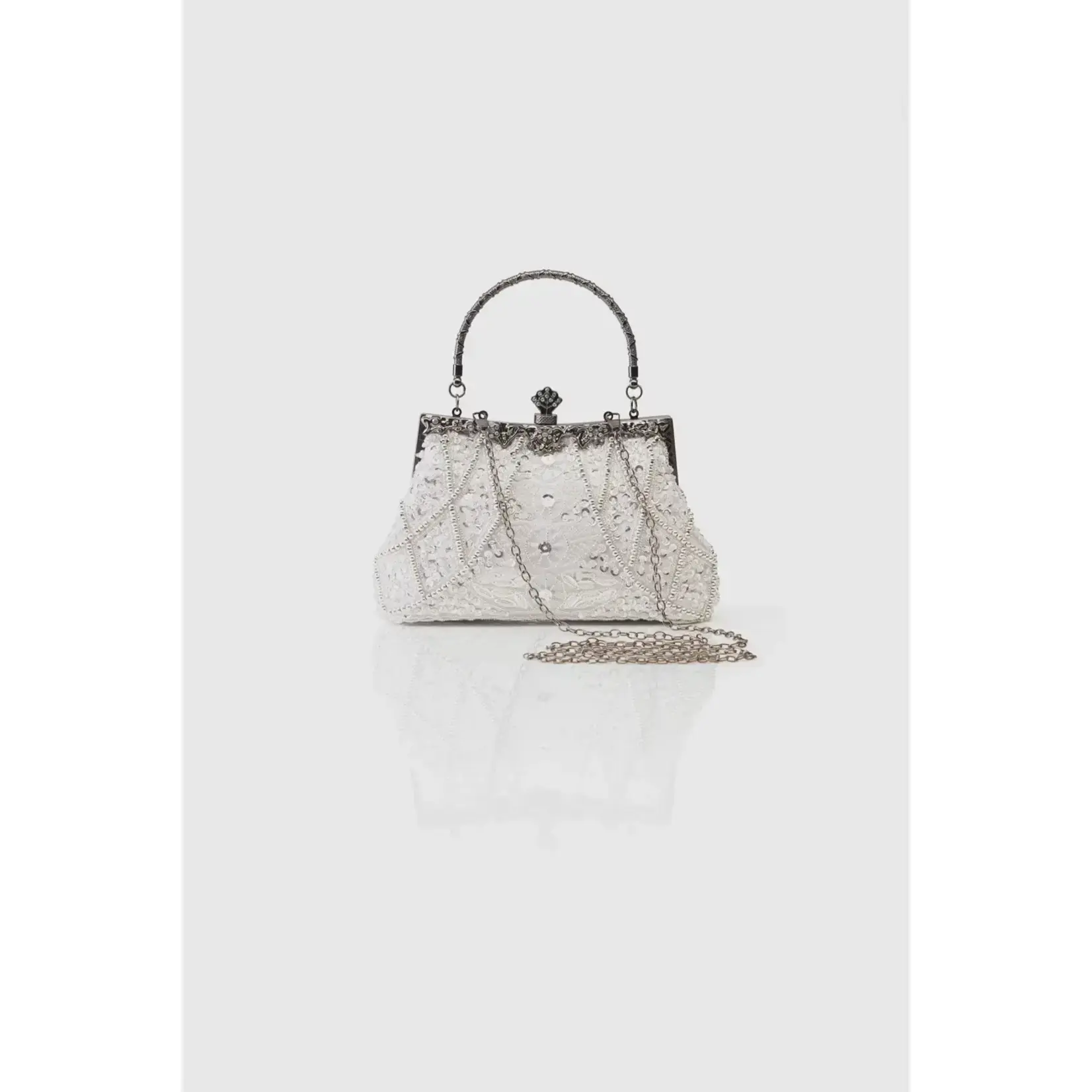 Babeyond 1920s Vintage Flapper Beaded Clutch White