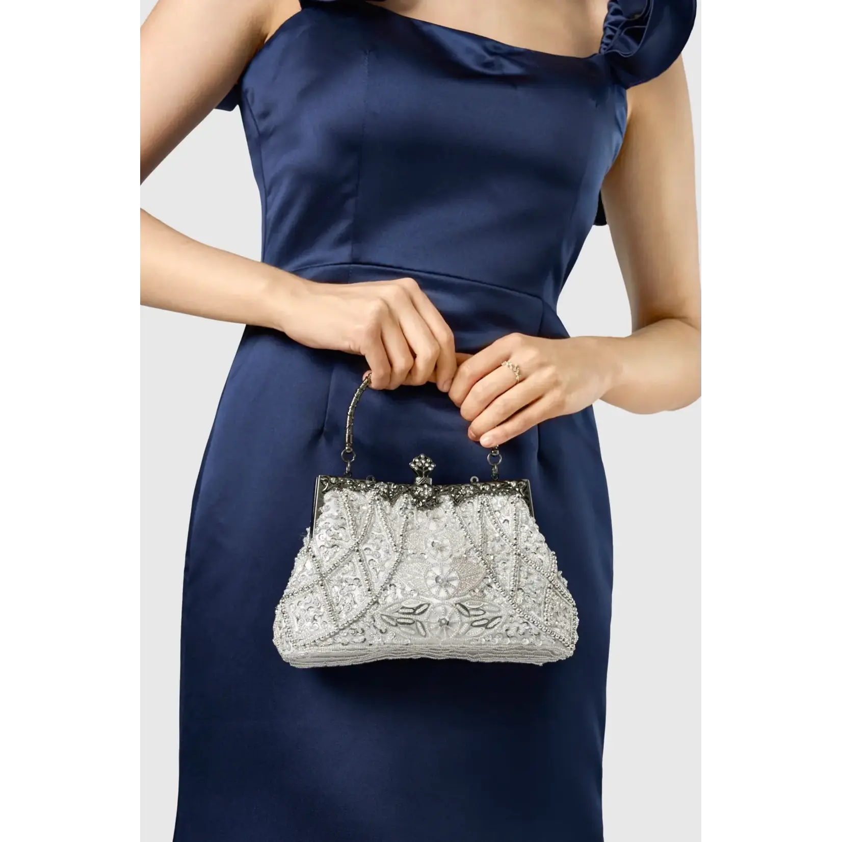 Babeyond 1920s Vintage Flapper Beaded Clutch White