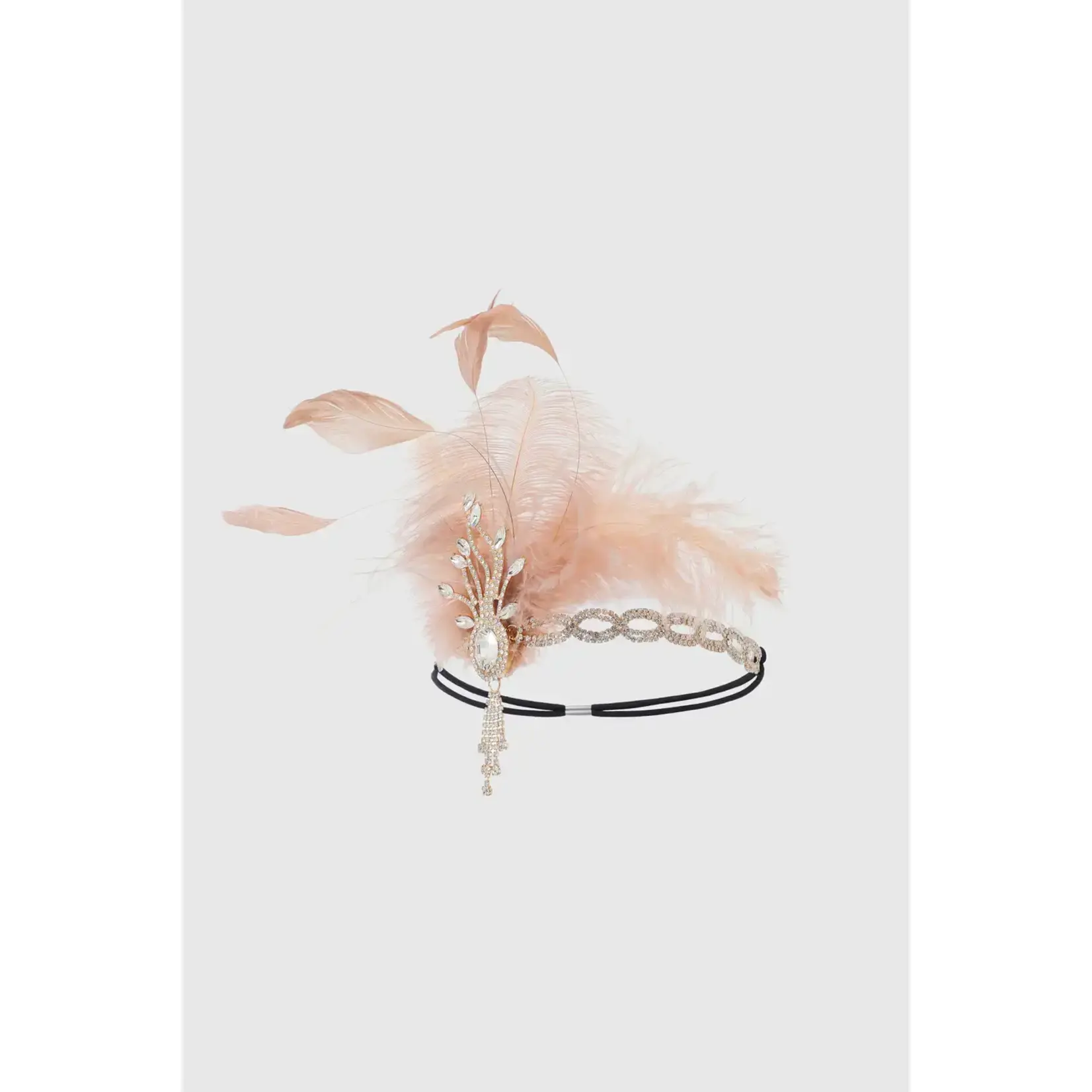 Babeyond Beaded Rhinestone Tassel Feather Headpiece Pink