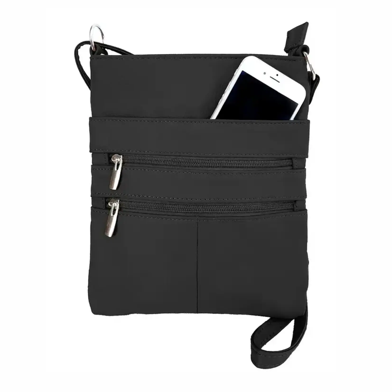 Roma Leathers Lrg Leather Crsbody w/Zip Blk 9.5" x 10.25 x 2"
