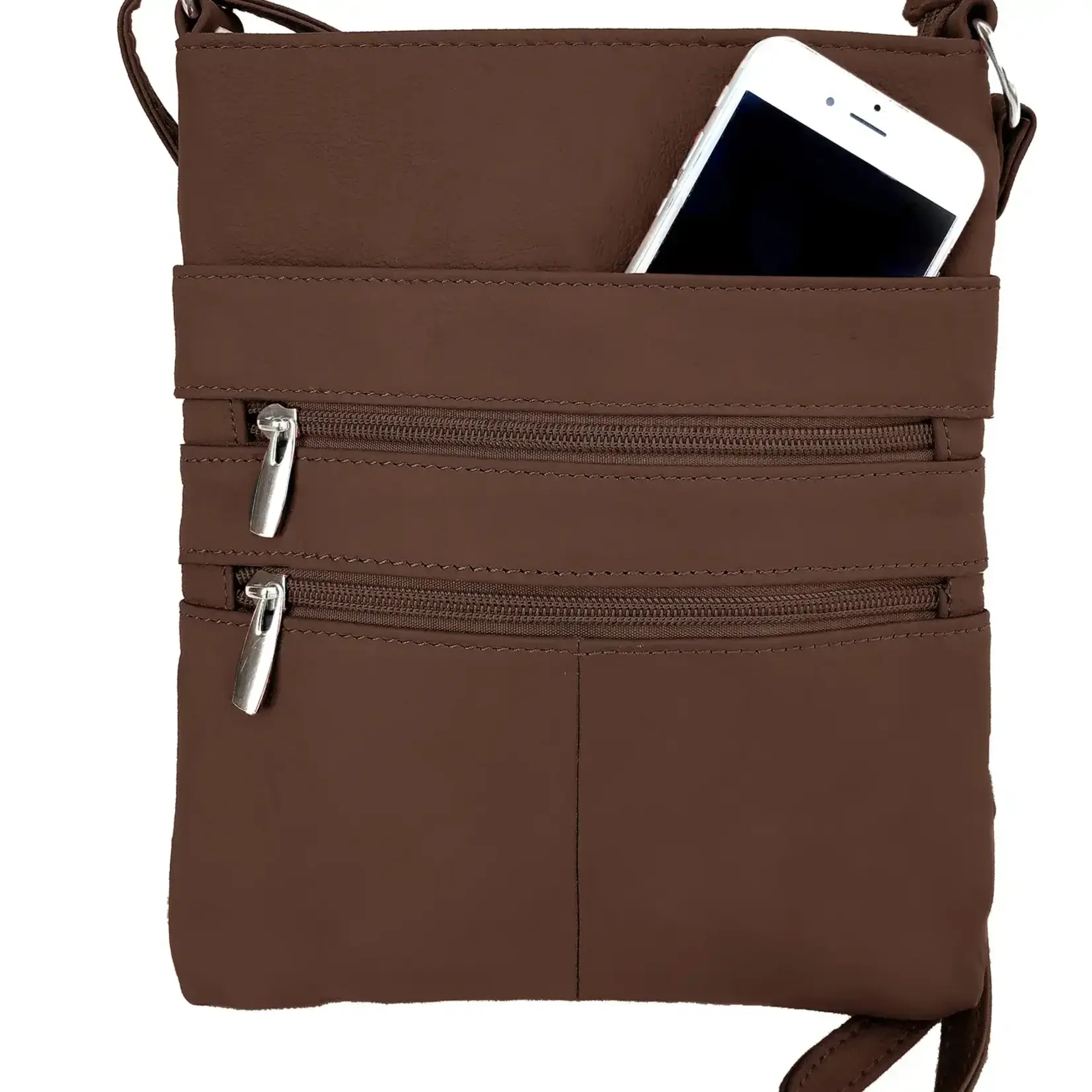 Roma Leathers Lrg Leather Crsbody w/Zip Brn 9.5" x 10.25 x 2"