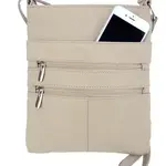 Roma Leathers Lrg Leather Crsbody w/Zip Cream 9.5" x 10.25 x 2"