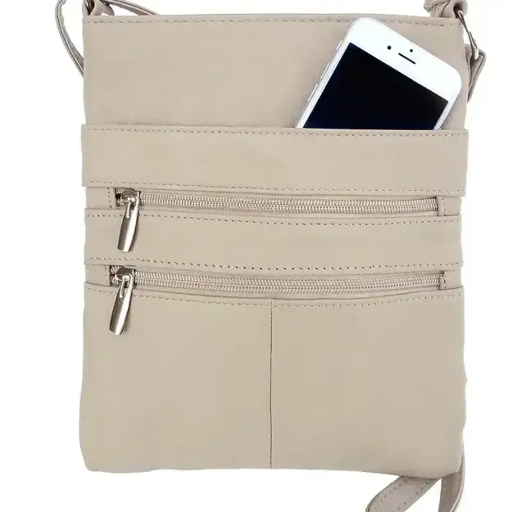 Roma Leathers Lrg Leather Crsbody w/Zip Cream 9.5" x 10.25 x 2"