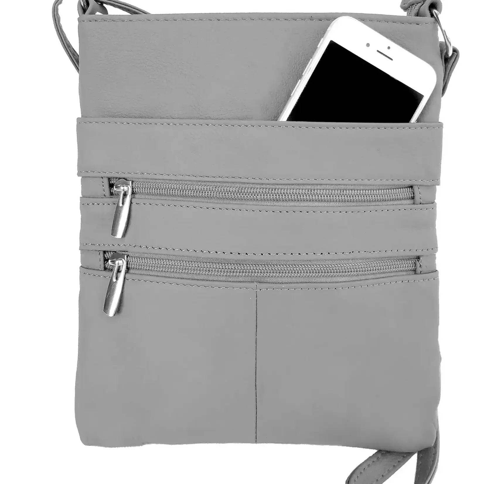 Roma Leathers Lrg Leather Crsbody w/Zip Blue 9.5" x 10.25 x 2"