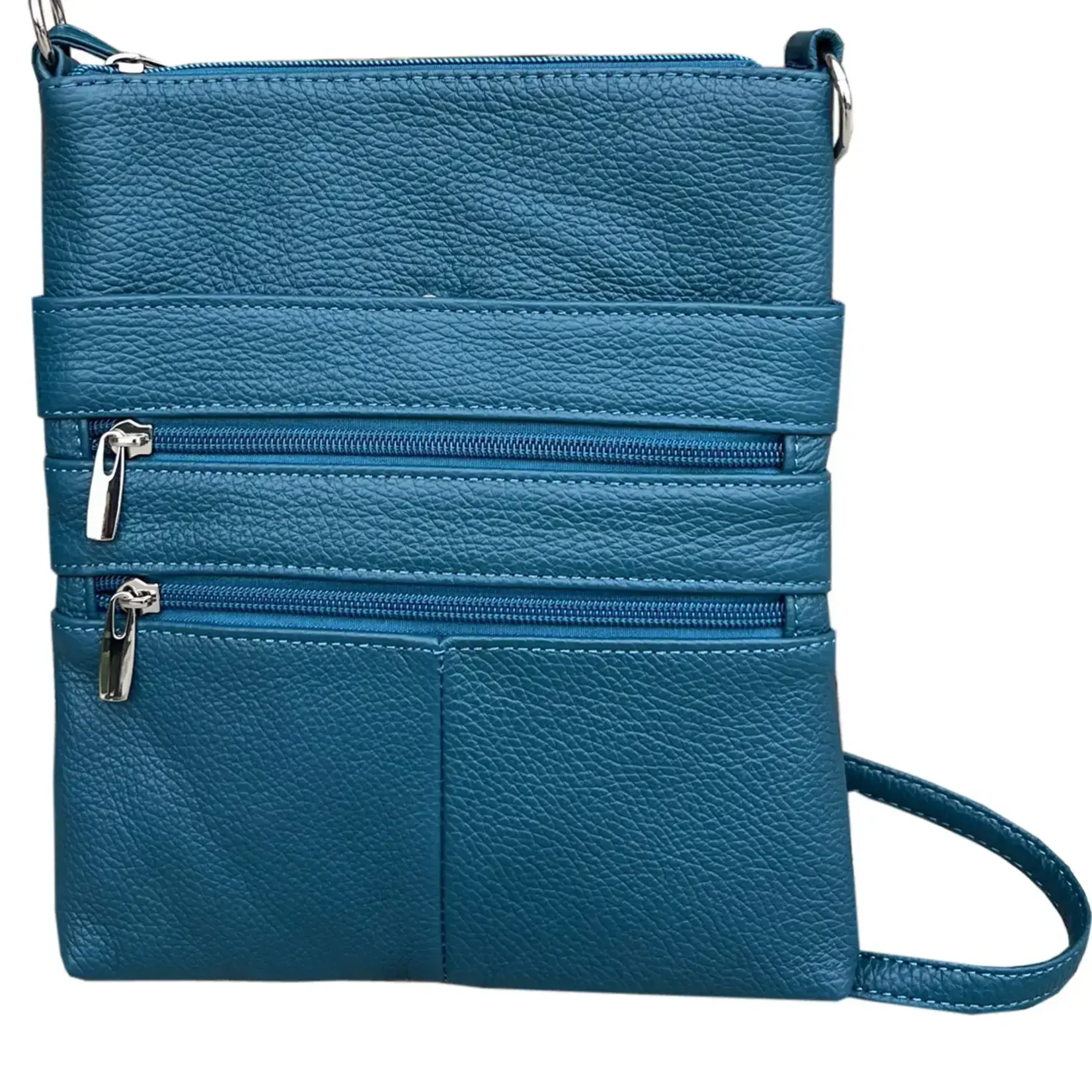 Roma Leathers Lrg Leather Crsbody w/Zip Blue 9.5" x 10.25 x 2"