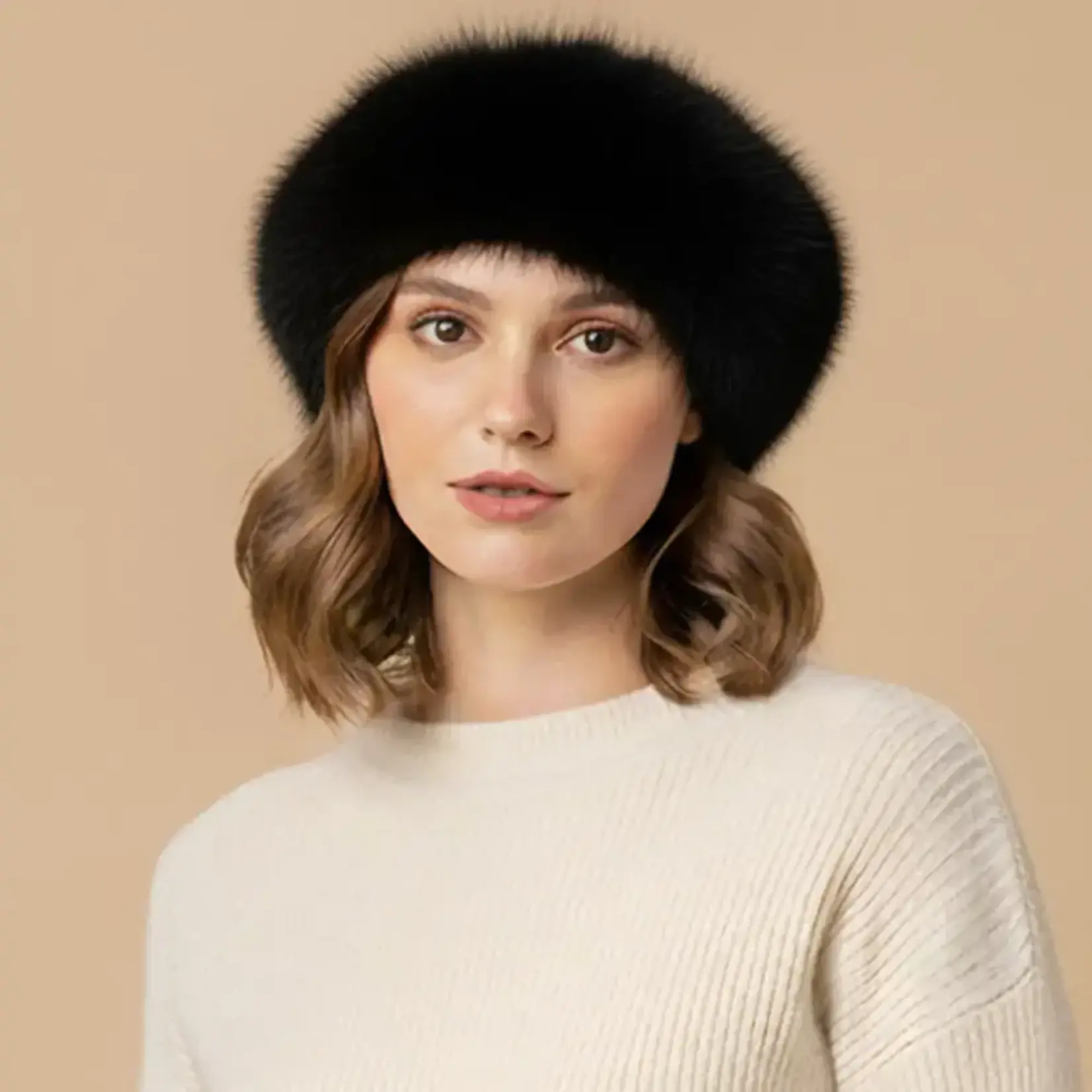 Sensibling Plush Faux Fur Round Winter Beret Blk