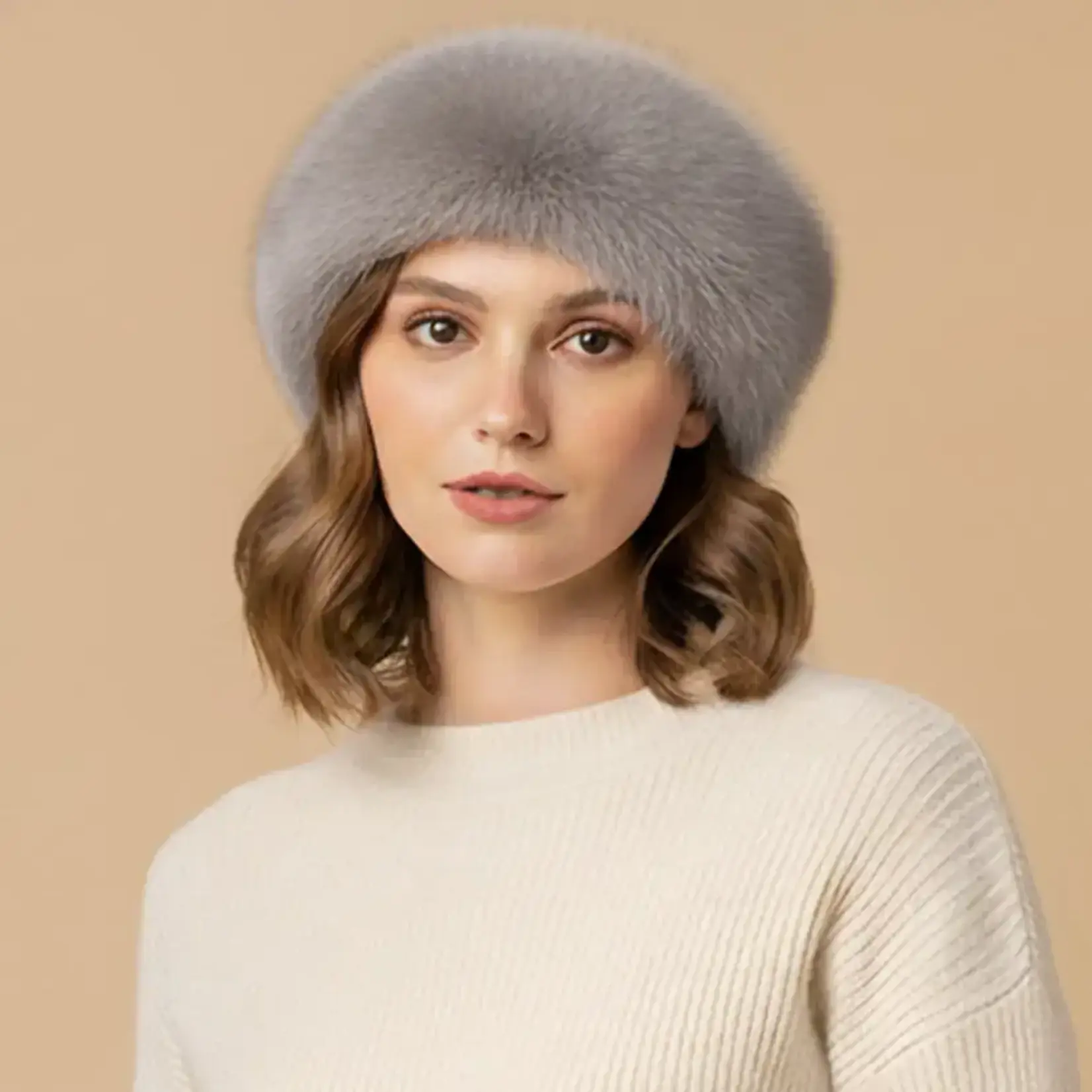 Sensibling Plush Faux Fur Round Winter Beret Grey