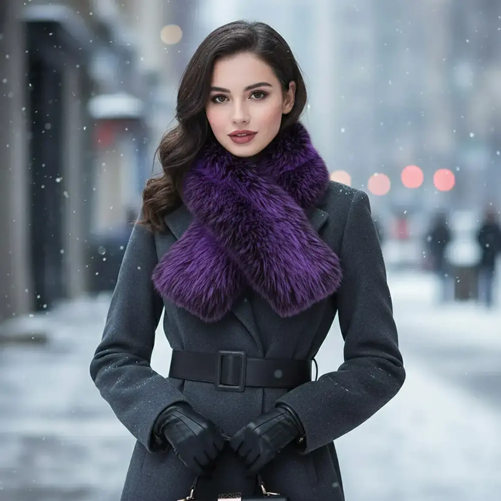 Sensibling Plush  Faux Fur Winter Scarf Purple
