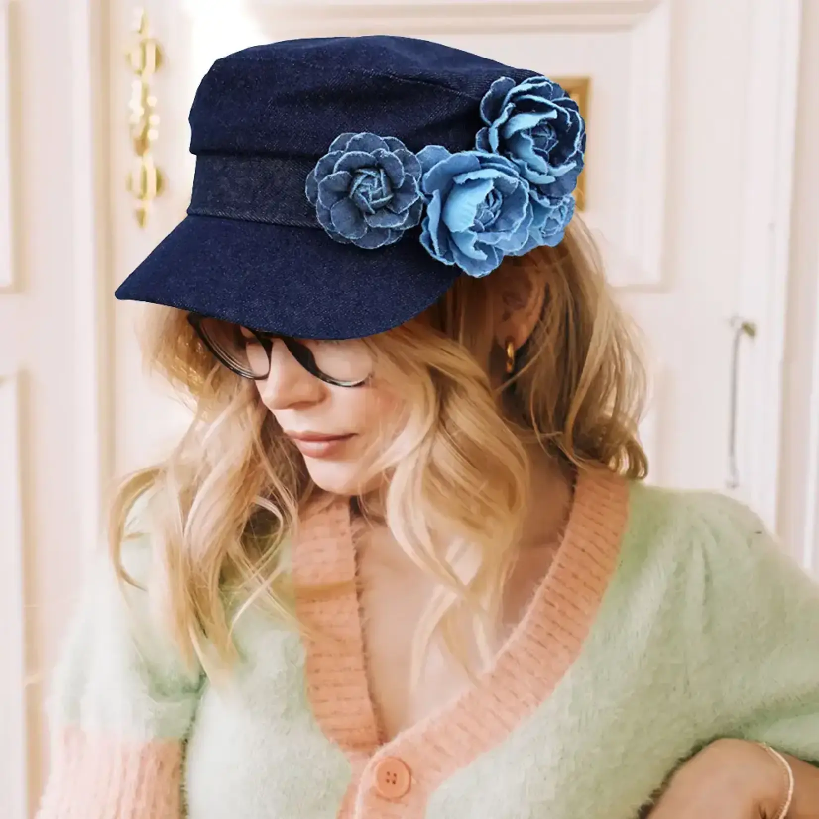 Sensibling Dark Denim Cap w/Flowers