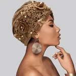 Sensibling Floral Lace Pearl Turban Hair Wrap Gold
