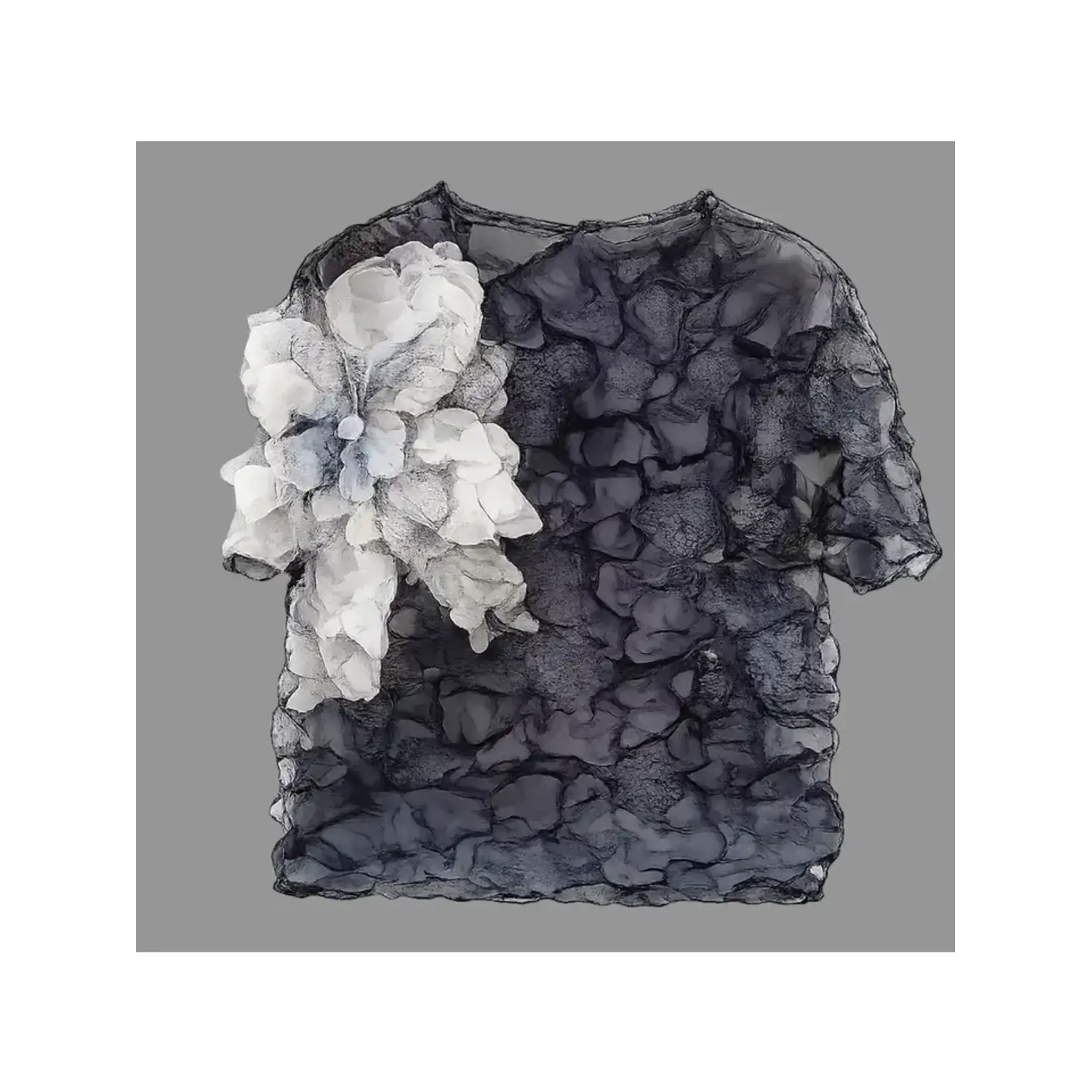 Luxe & Leather by Madonna & Co Floral Textured Pleated Top