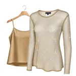 Ellyndale Diamond Mesh Long Sleeve Top with Matching Camisole (Mocha)
