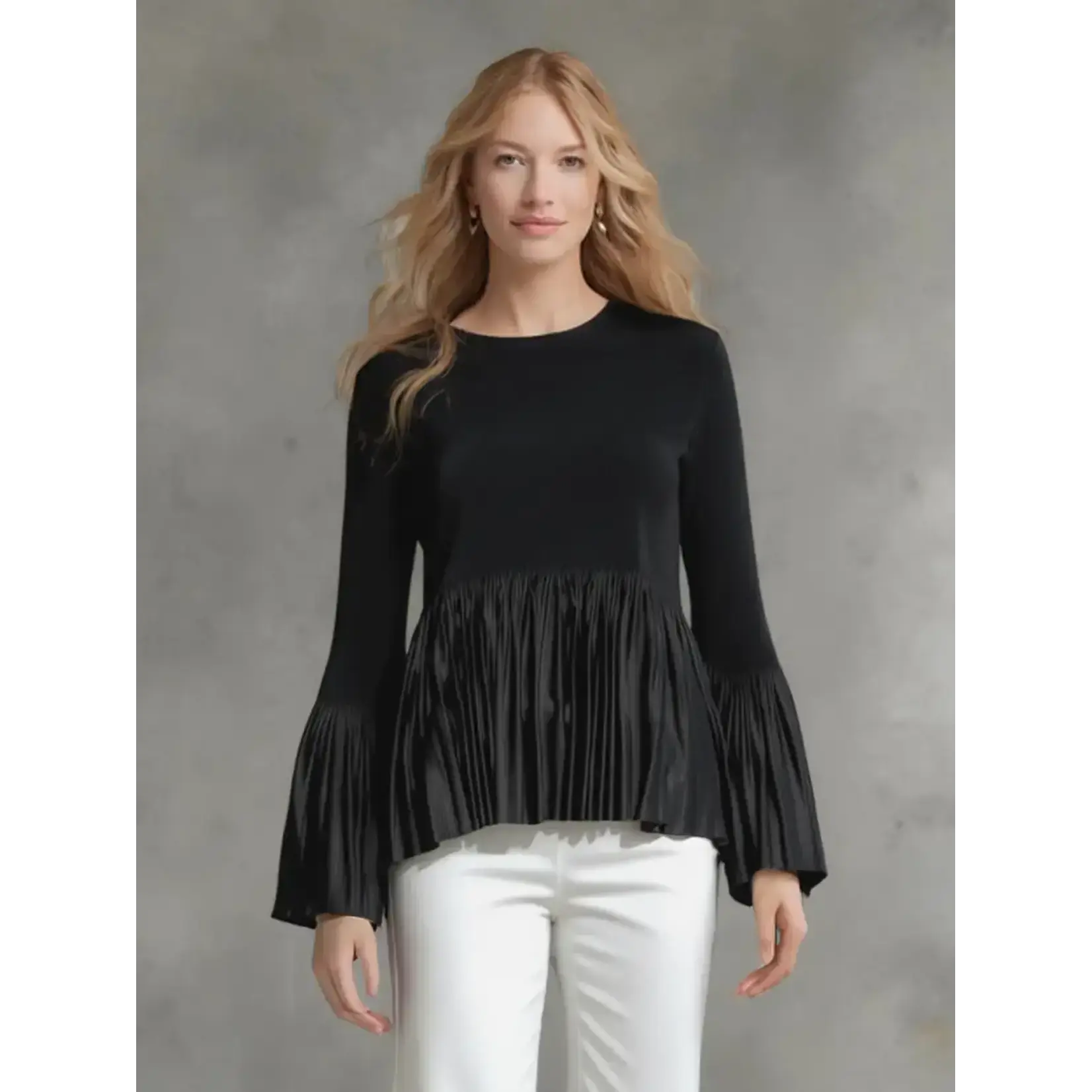 Ellyndale Pleated Long Slv Top A-line Peplum in Black
