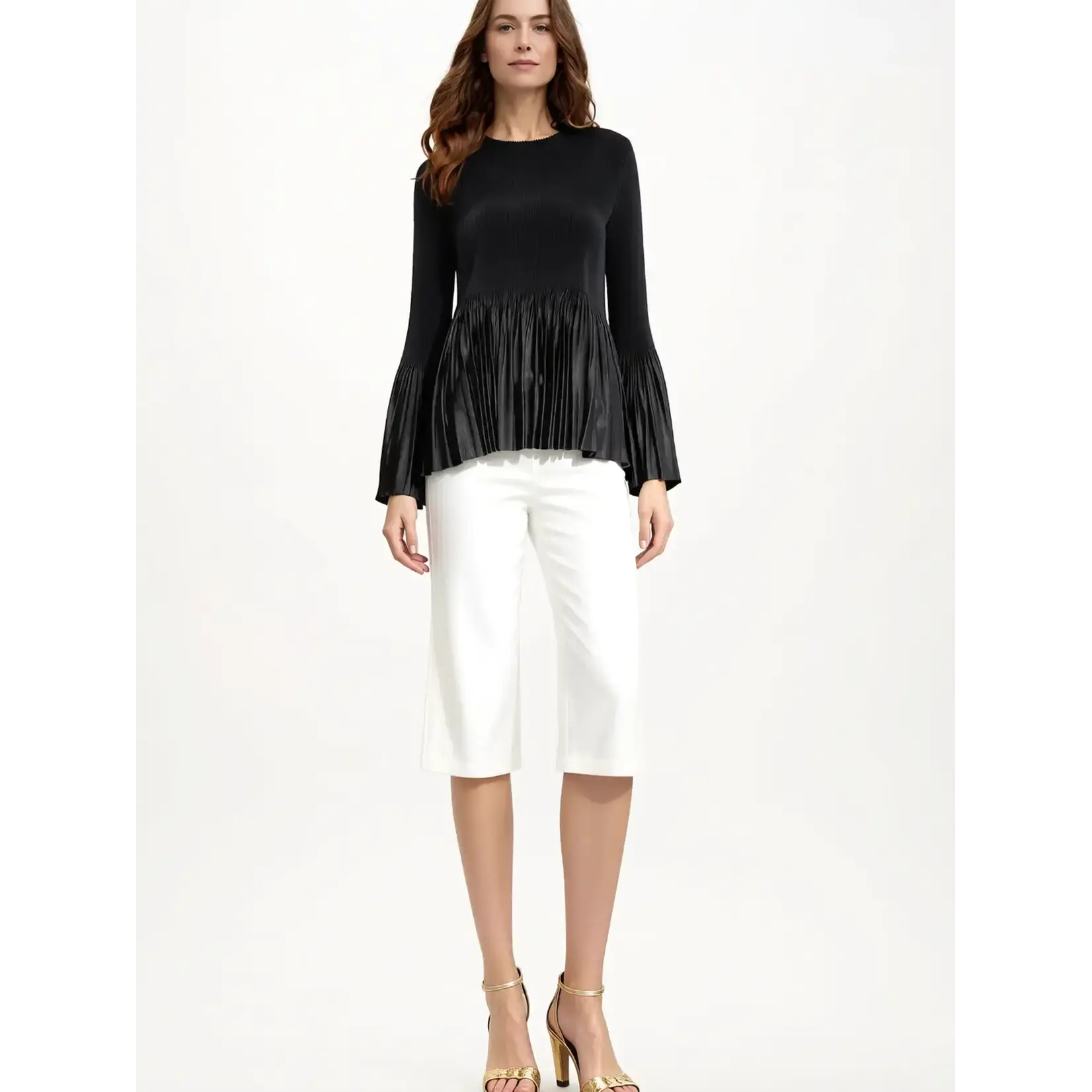Ellyndale Pleated Long Slv Top A-line Peplum in Black